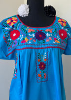 Handmade Oaxacan Embroidered Short Length Dress - San Antonino Style