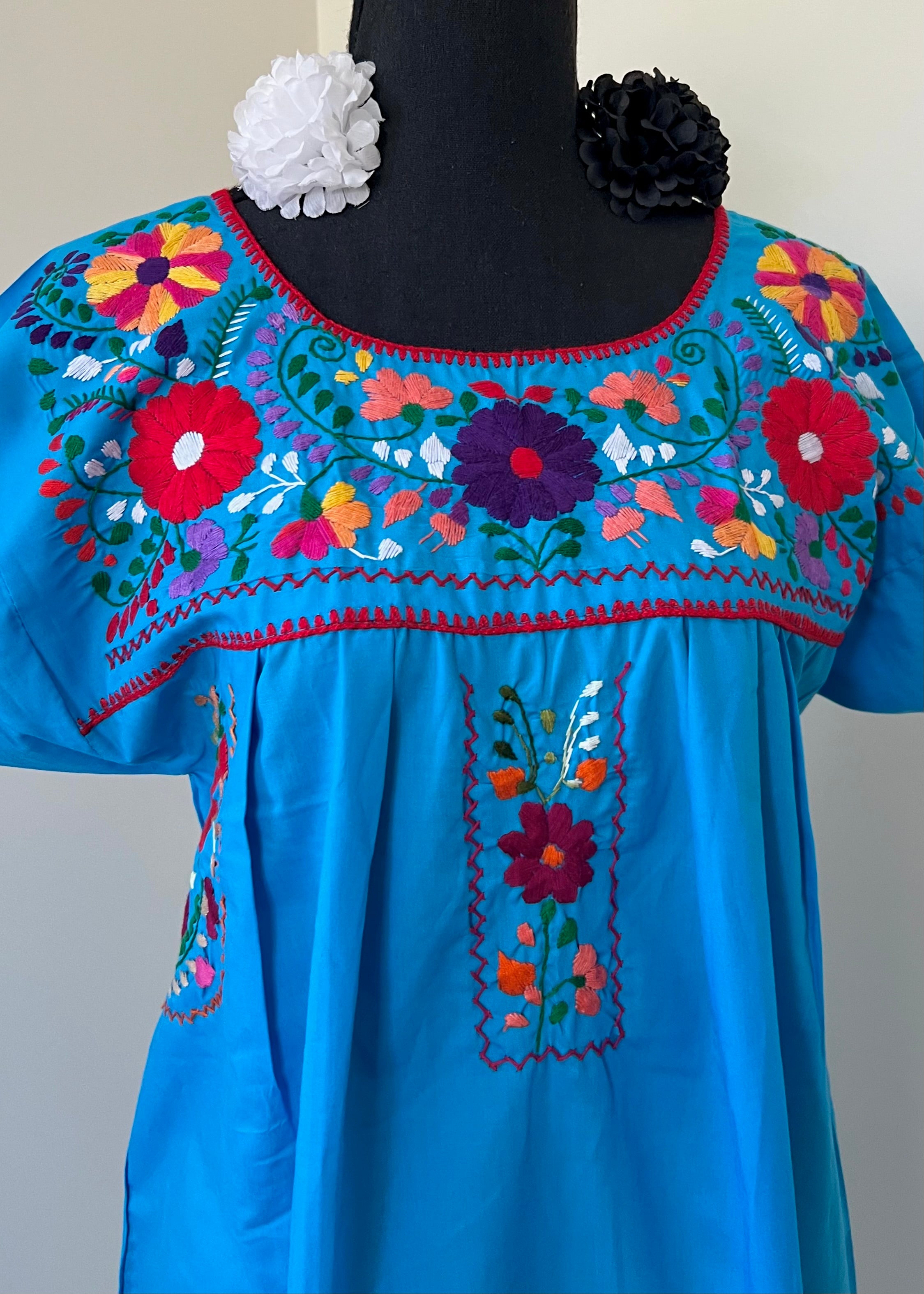Handmade Oaxacan Embroidered Short Length Dress - San Antonino Style