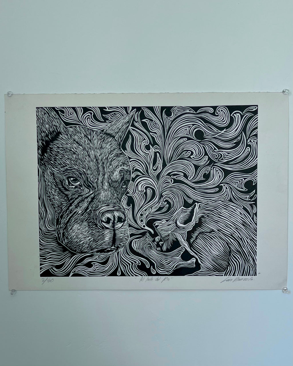“Al Lado Del Rio” by Leon Arrazola- Grabado- Woodcut Printmaking 3/30