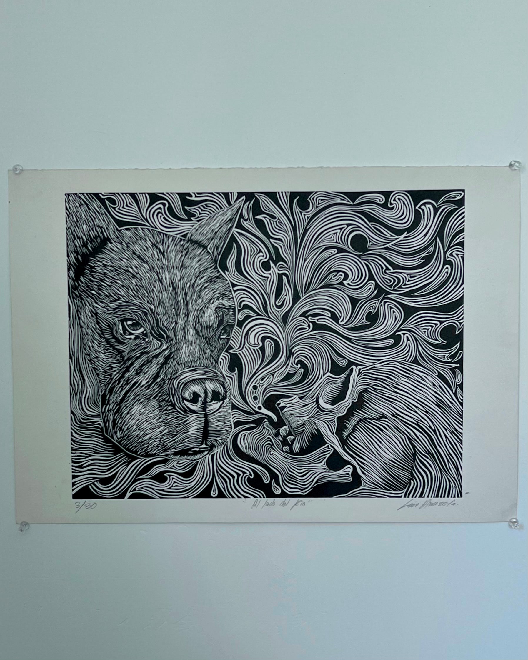 “Al Lado Del Rio” by Leon Arrazola- Grabado- Woodcut Printmaking 3/30