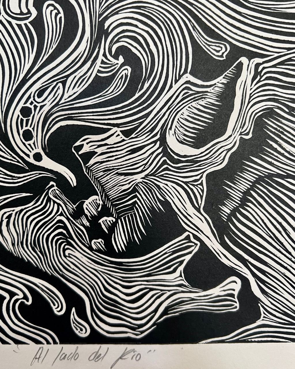 “Al Lado Del Rio” by Leon Arrazola- Grabado- Woodcut Printmaking 3/30