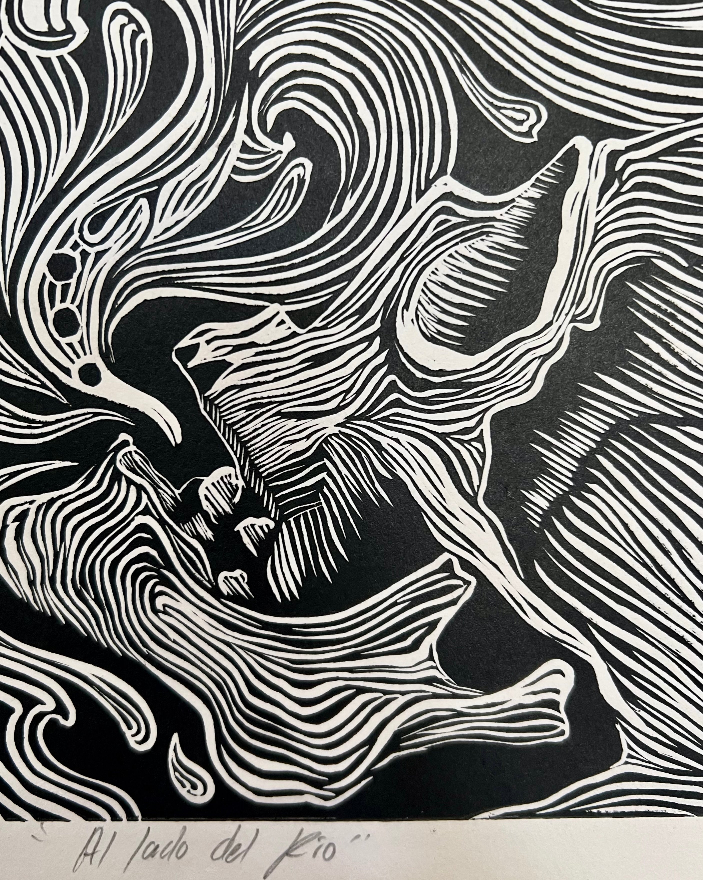 “Al Lado Del Rio” by Leon Arrazola- Grabado- Woodcut Printmaking 3/30