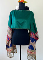 Geometric Border Rebozo-Style Woven Shawl / Multi-Way Cover-Up