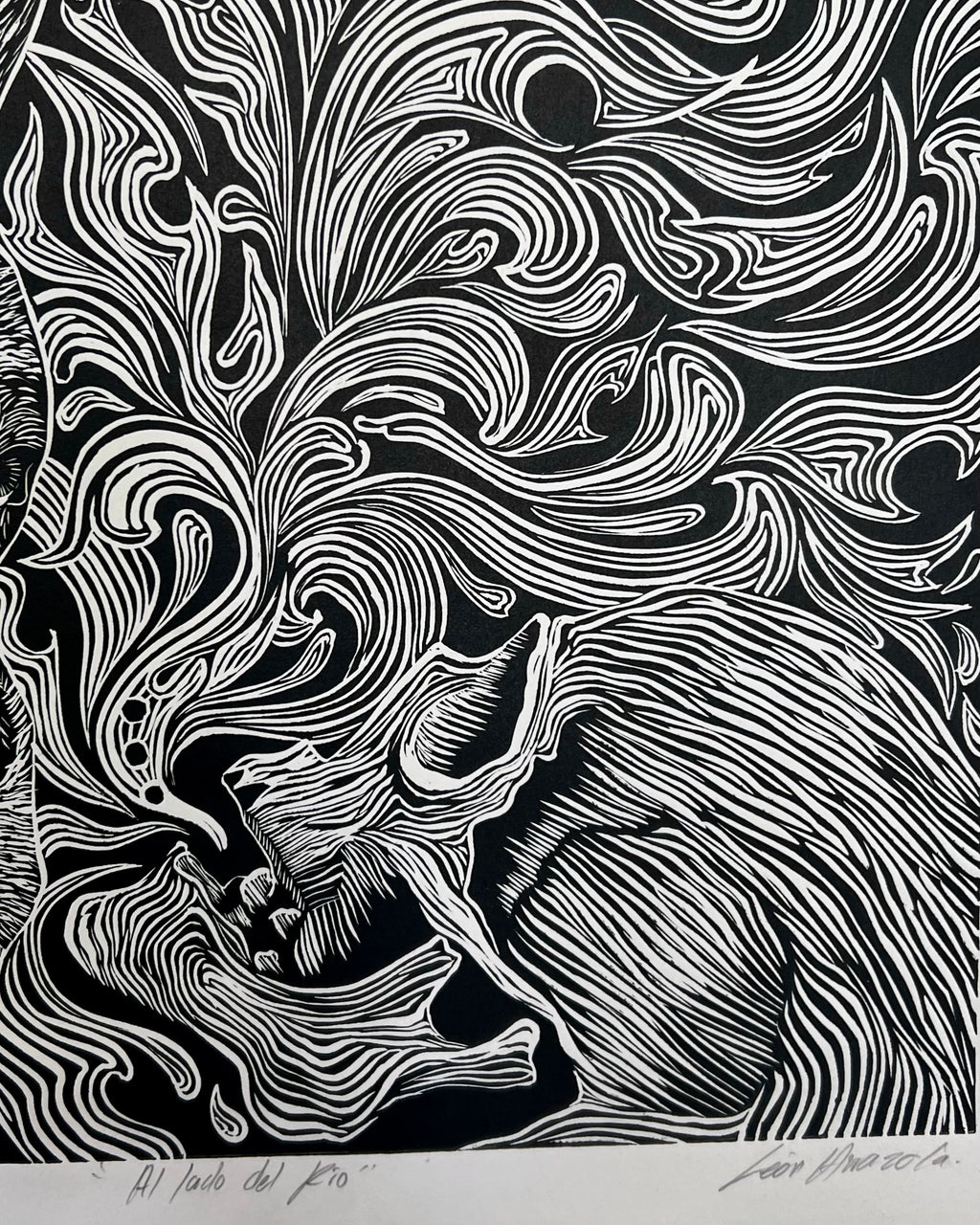 “Al Lado Del Rio” by Leon Arrazola- Grabado- Woodcut Printmaking 3/30