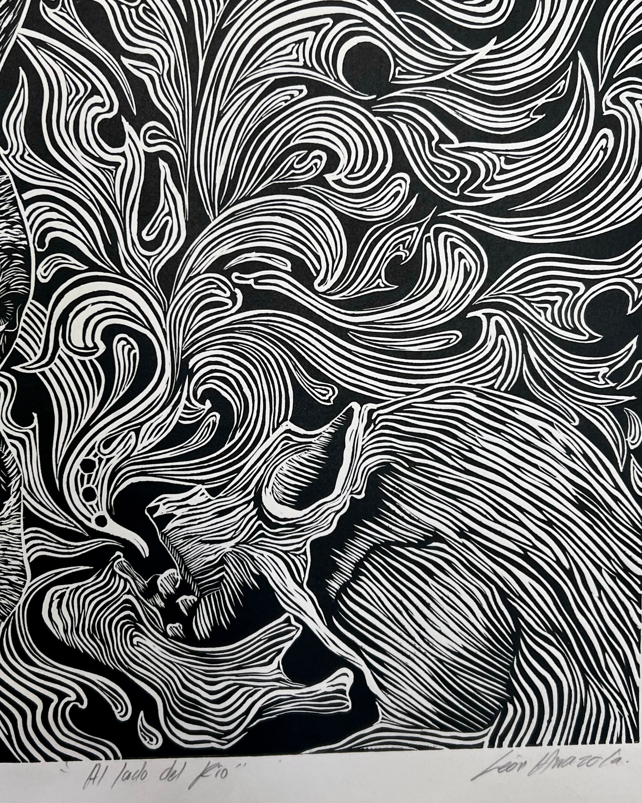 “Al Lado Del Rio” by Leon Arrazola- Grabado- Woodcut Printmaking 3/30