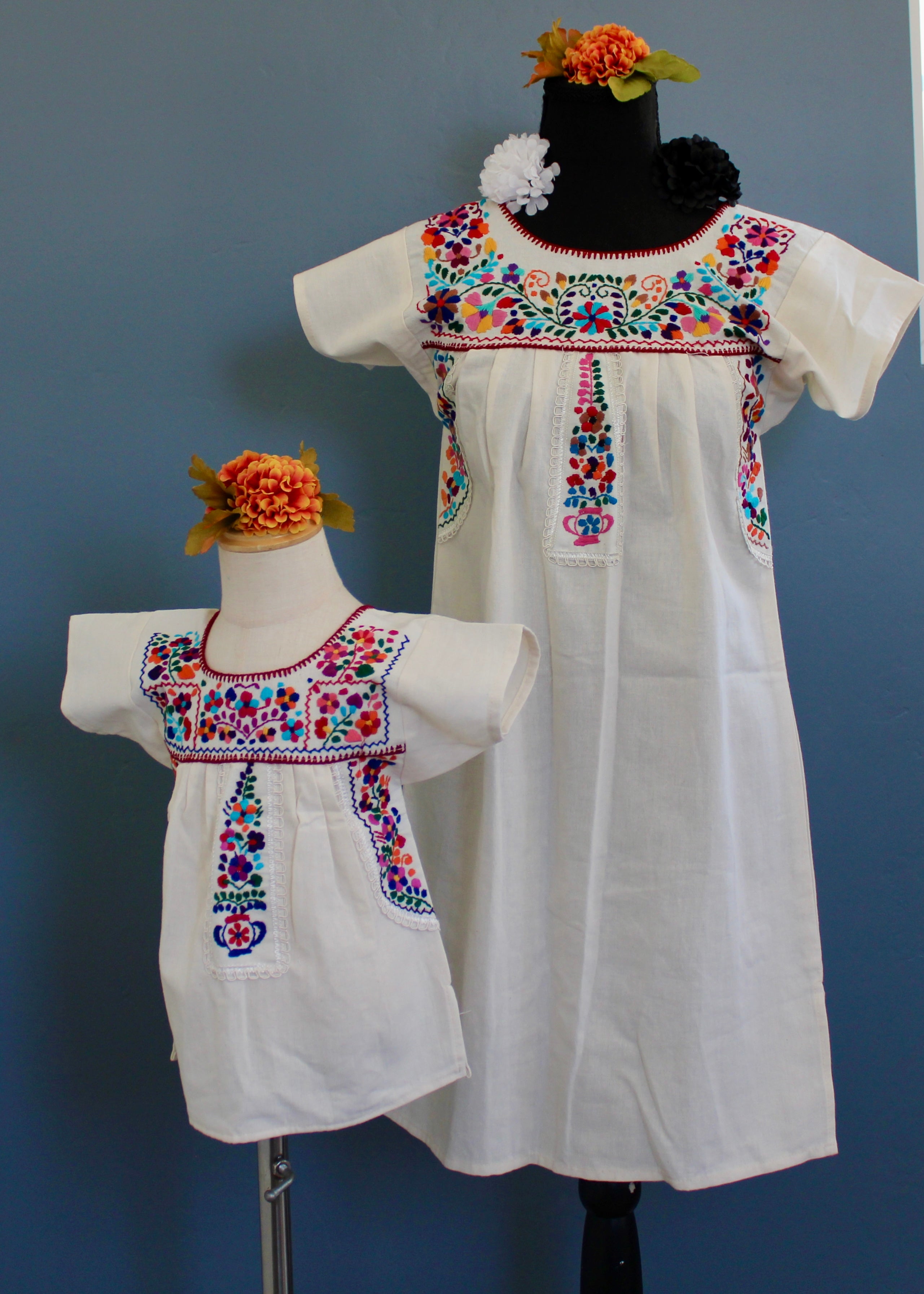 Girls Hand-Embroidered Mexican Dress - San Antonino / Oaxaca Style