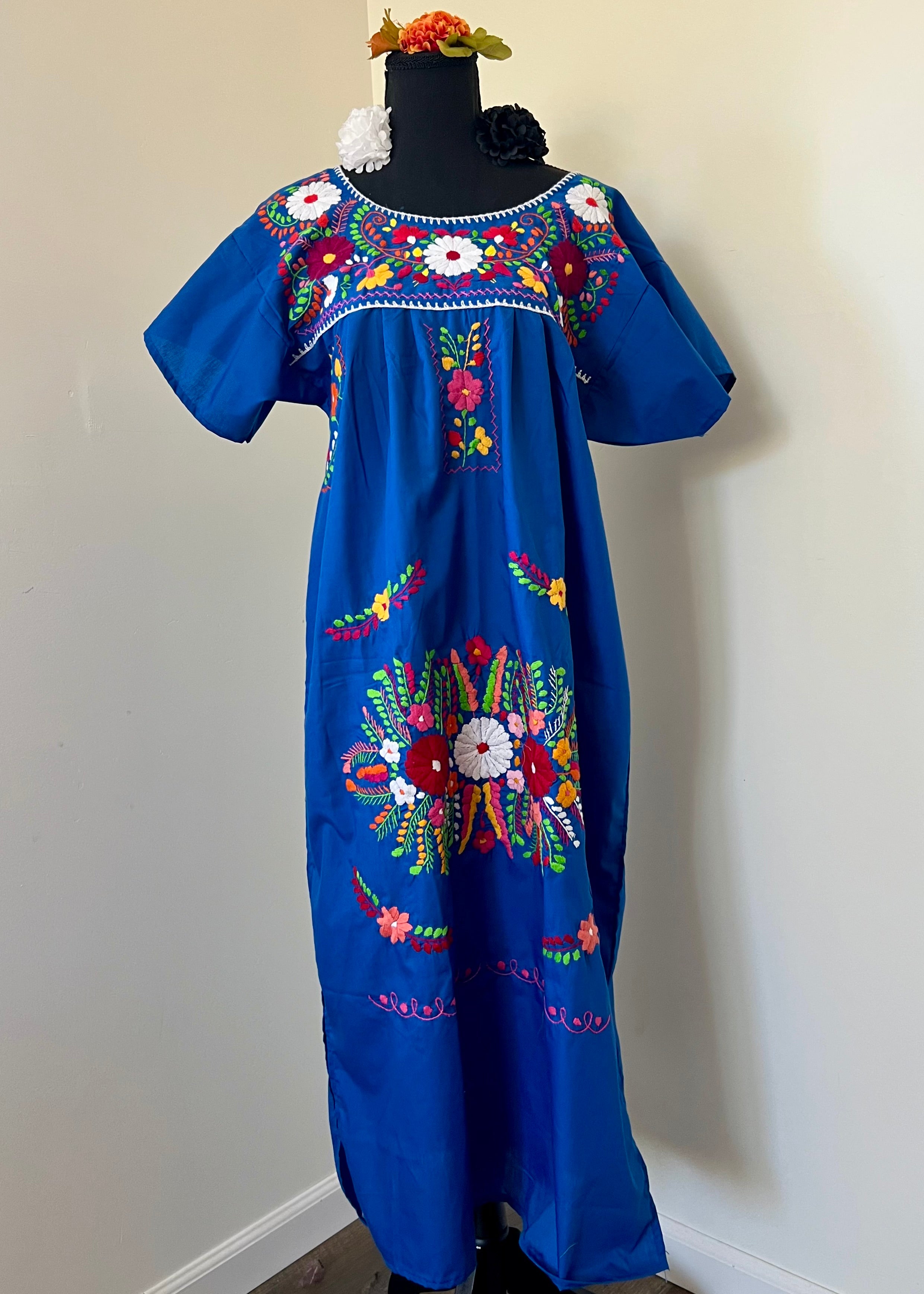 Handmade Oaxacan Embroidered Long Length Dress - San Antonino Style