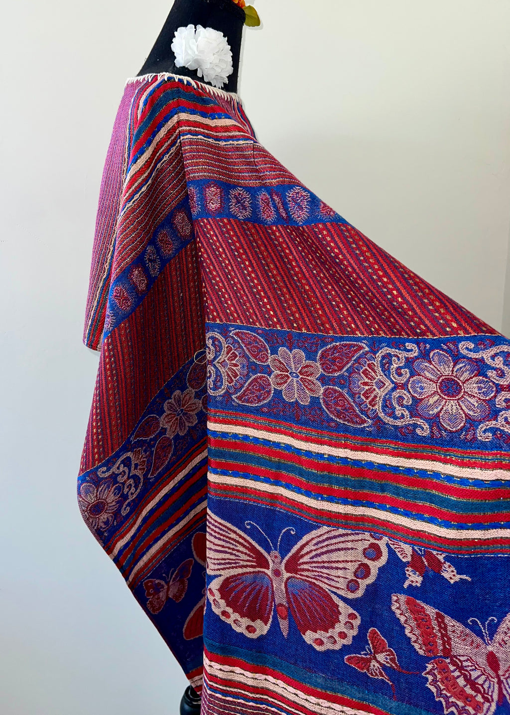 Butterfly and Stripe Rebozo-Style Woven Shawl / Multi-Way Cover-Up
