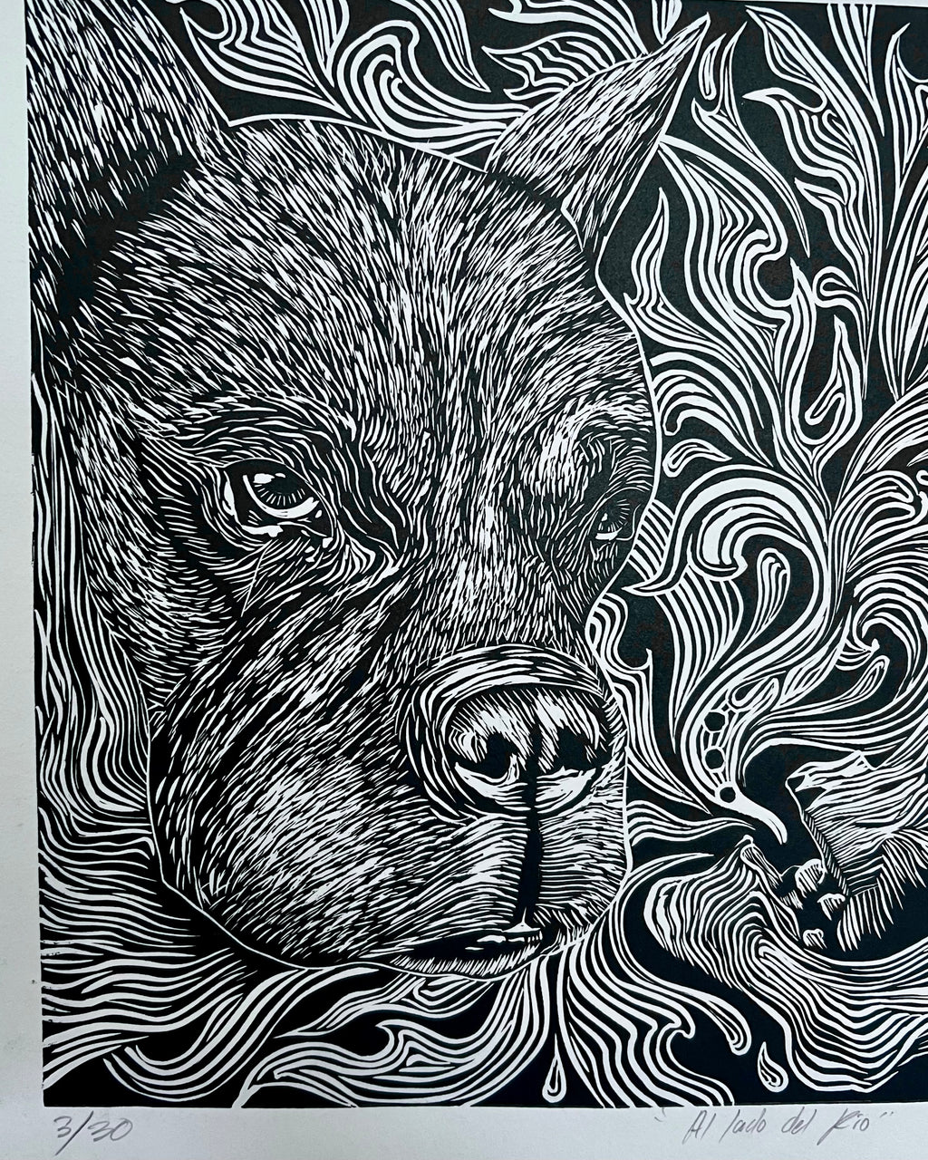 “Al Lado Del Rio” by Leon Arrazola- Grabado- Woodcut Printmaking 3/30