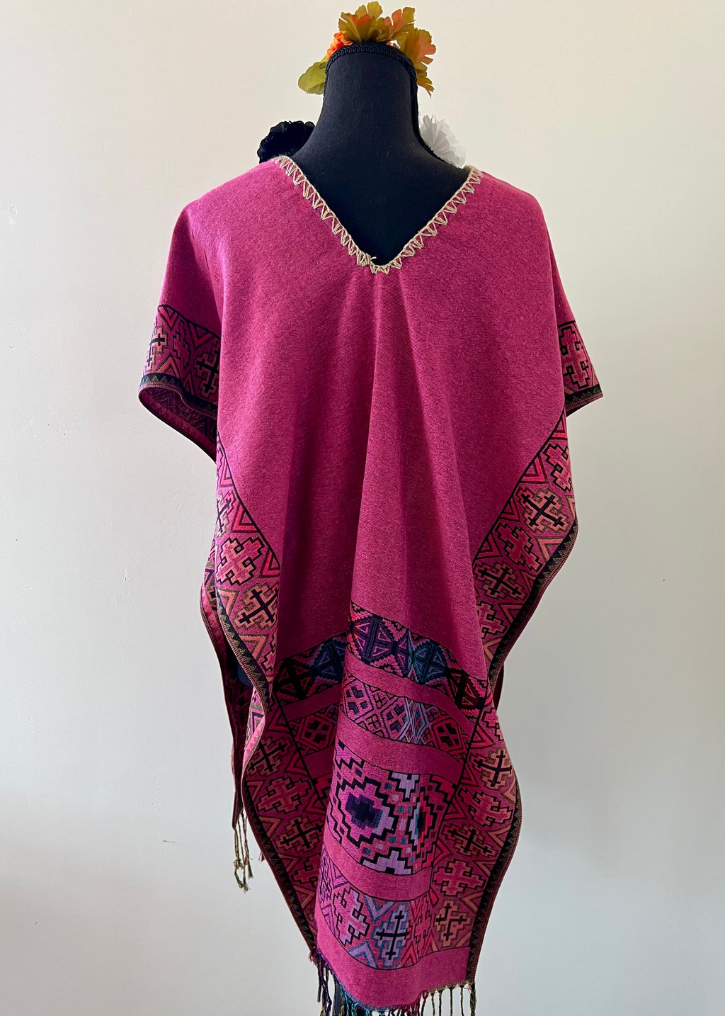 Geometric Border Rebozo-Style Woven Shawl / Multi-Way Cover-Up