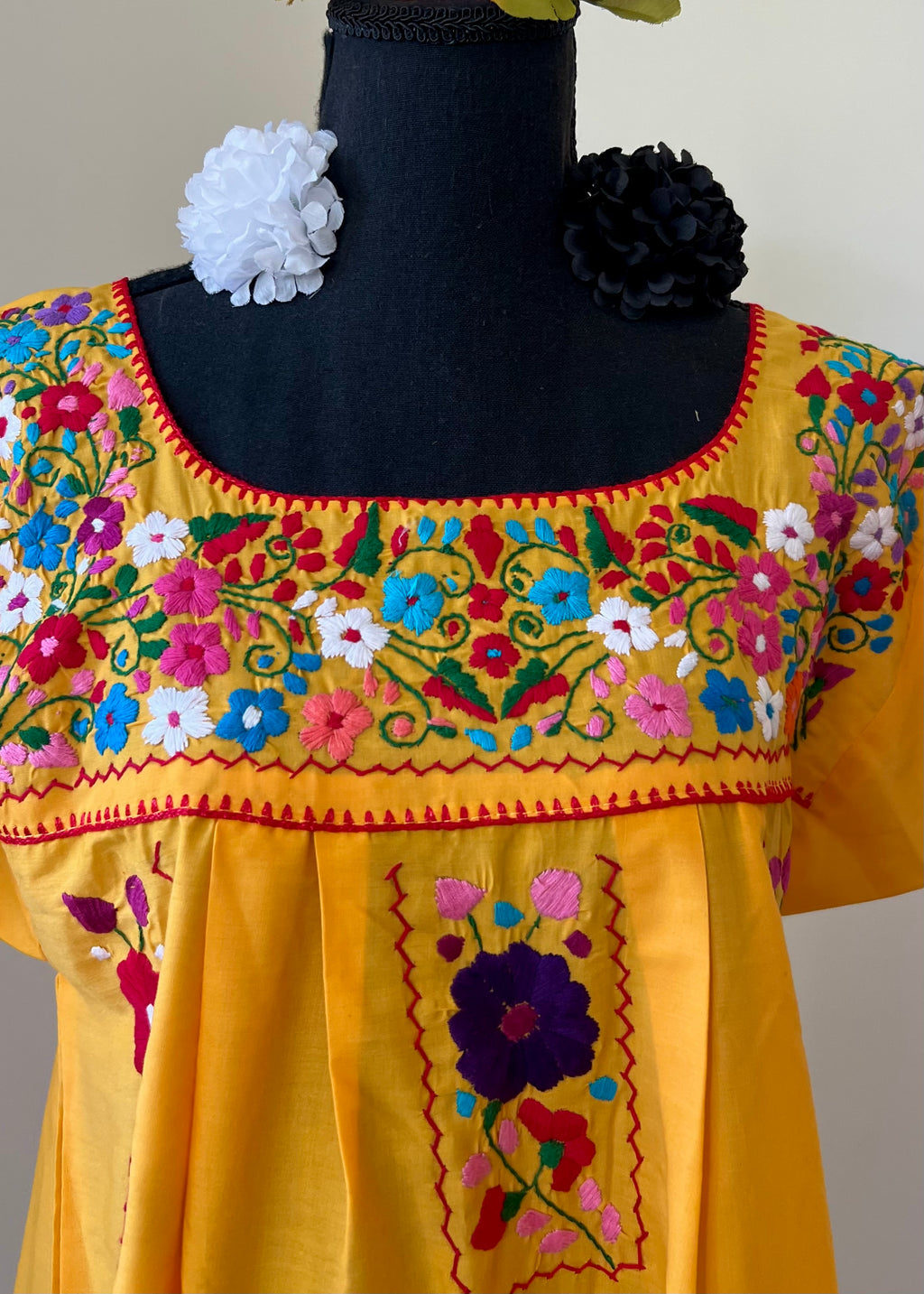 Handmade Oaxacan Embroidered Short Length Dress - San Antonino Style