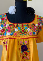 Handmade Oaxacan Embroidered Short Length Dress - San Antonino Style