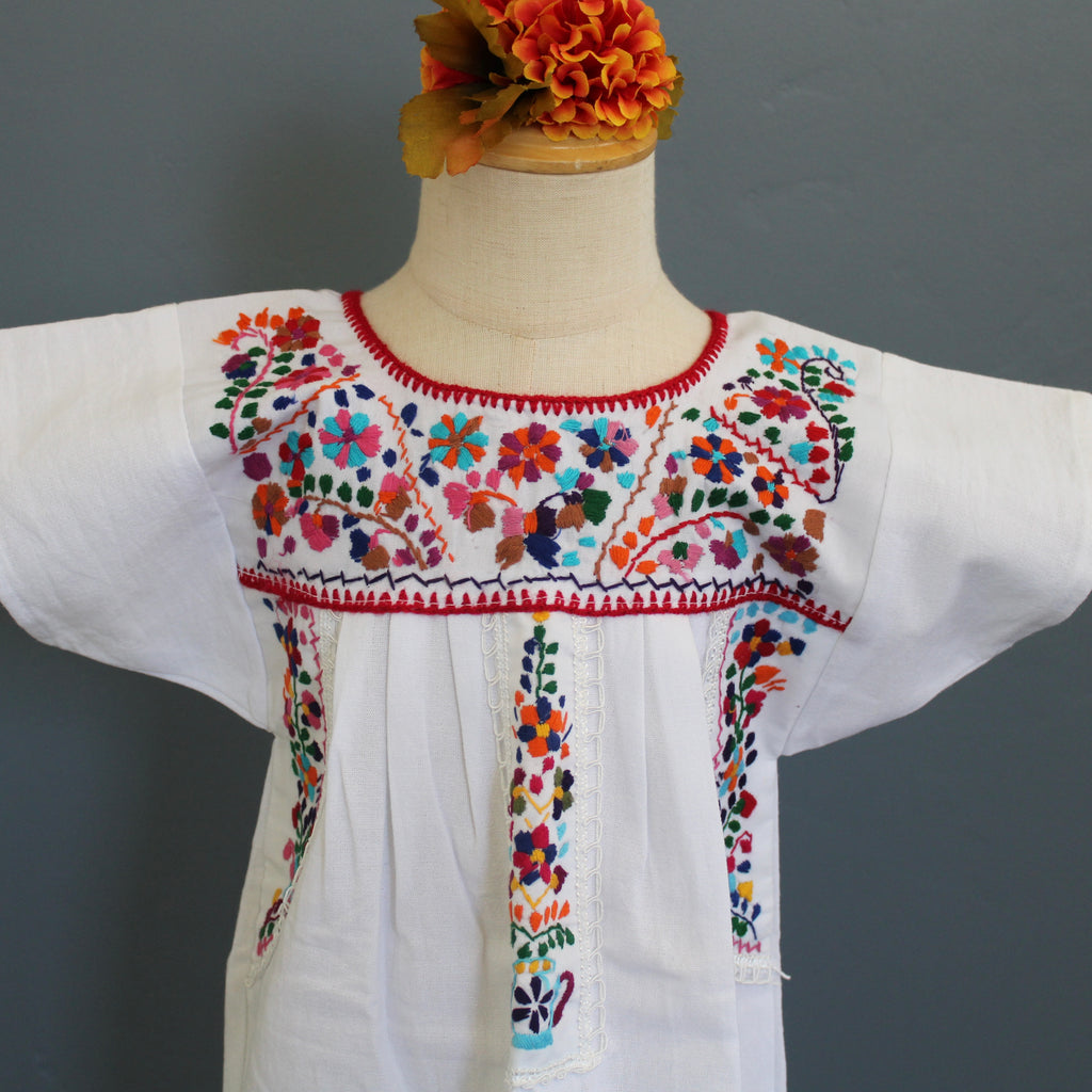 Girls Hand-Embroidered Mexican Dress - San Antonino / Oaxaca Style