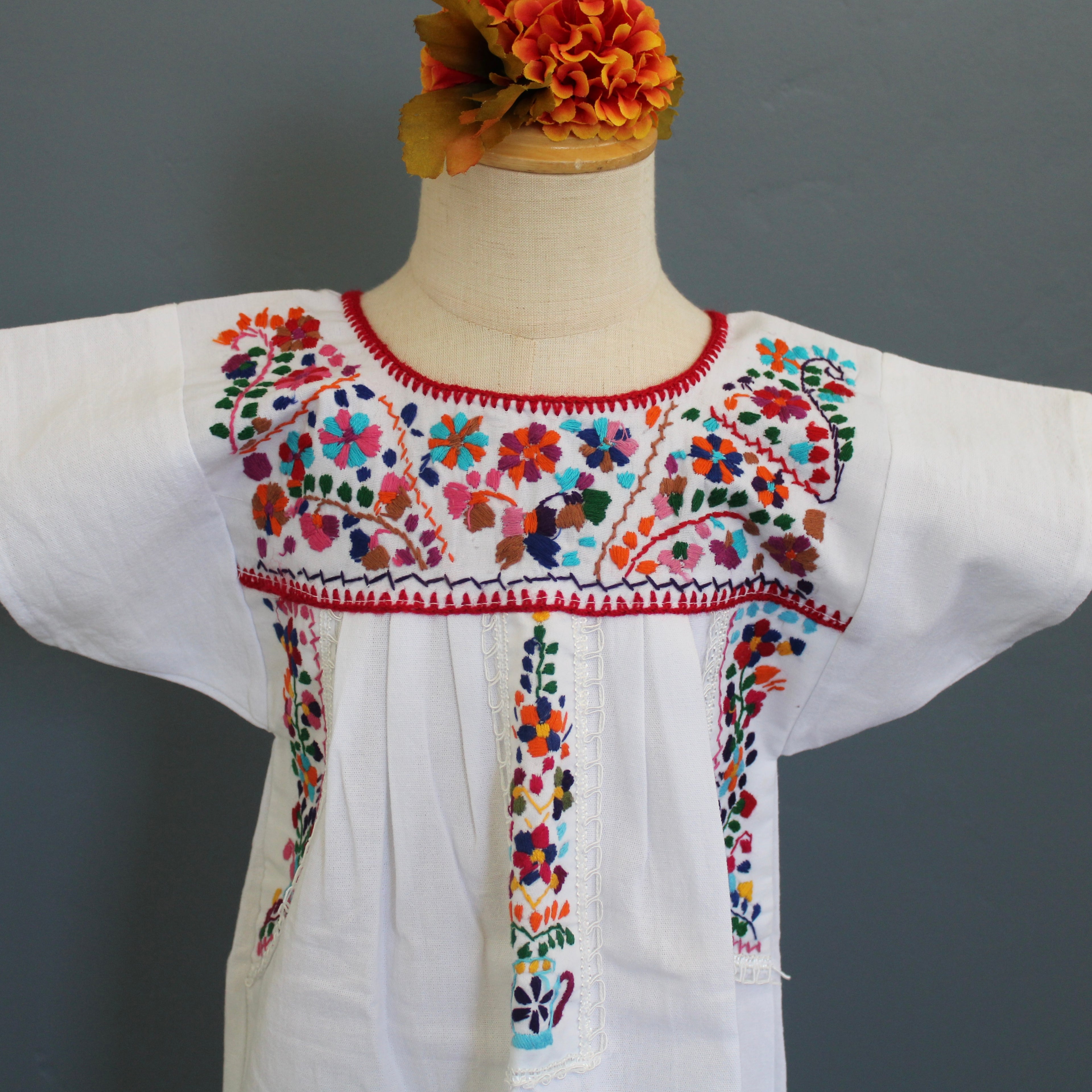 Girls Hand-Embroidered Mexican Dress - San Antonino / Oaxaca Style