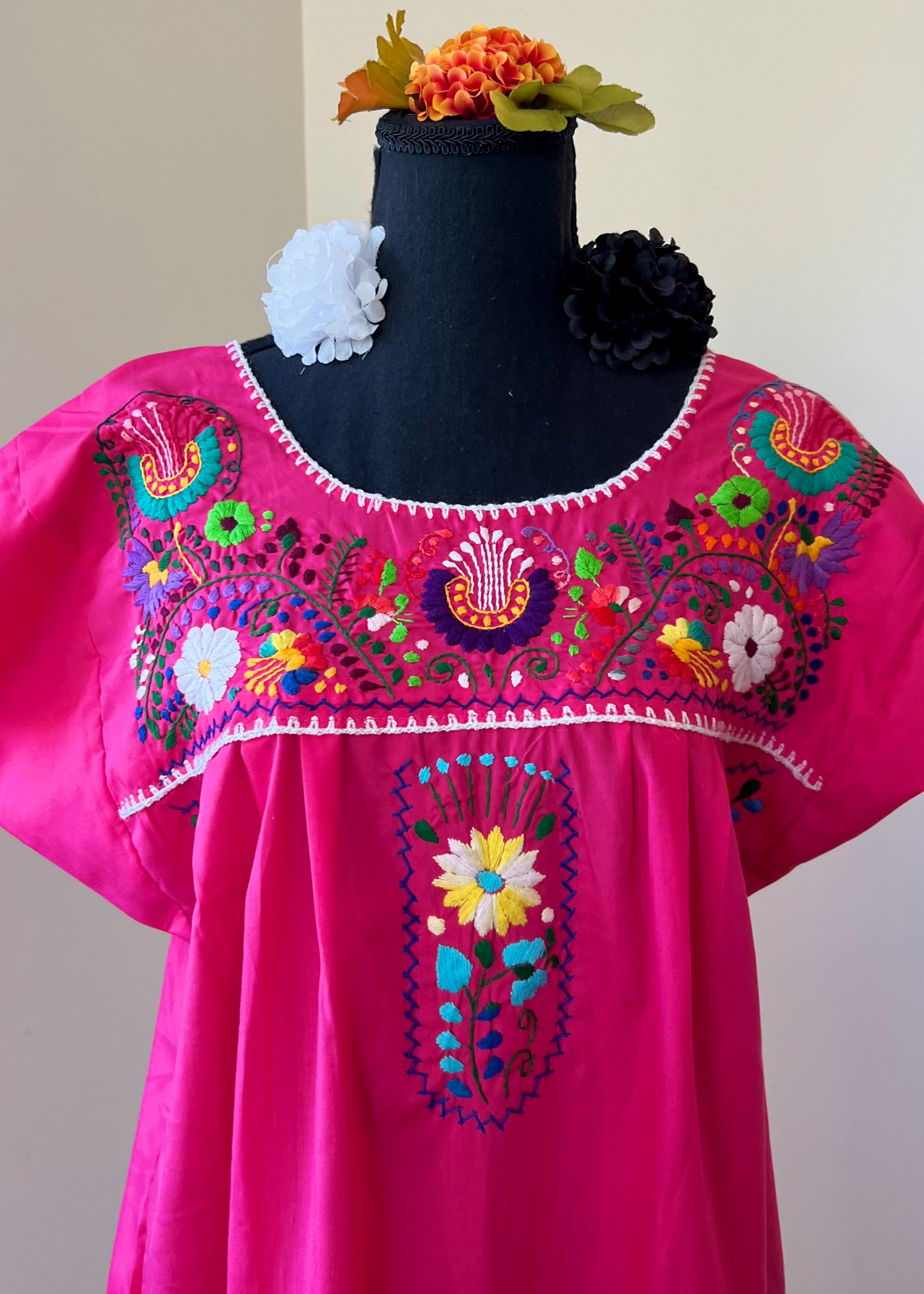 Handmade Oaxacan Embroidered Long Length Dress - San Antonino Style