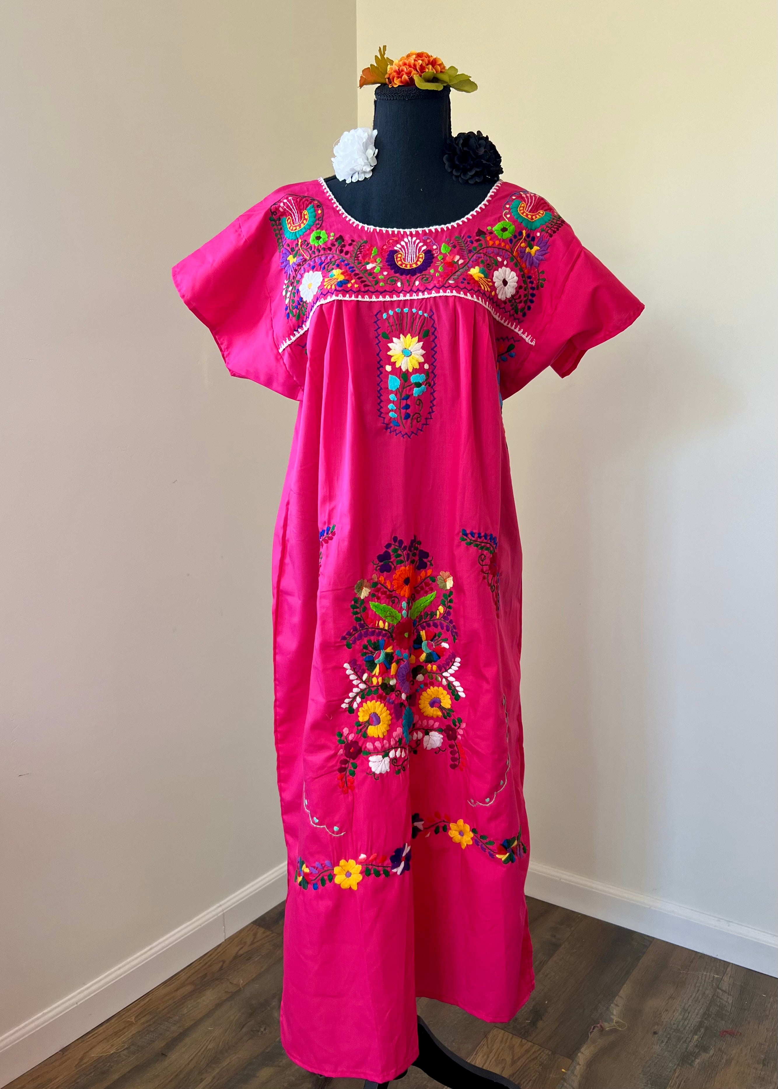 Handmade Oaxacan Embroidered Long Length Dress - San Antonino Style