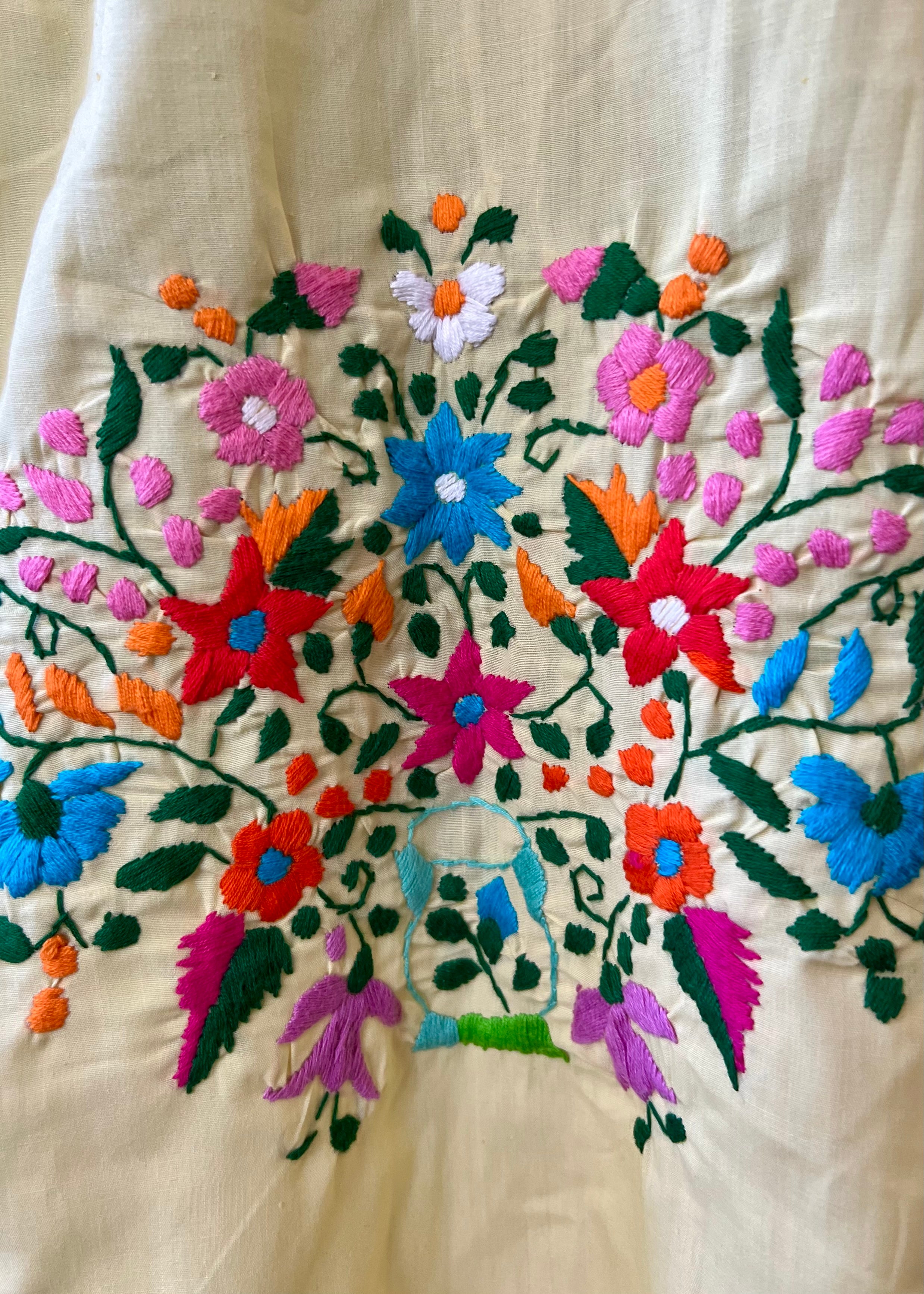 Handmade Oaxacan Embroidered Short Length Dress - San Antonino Style