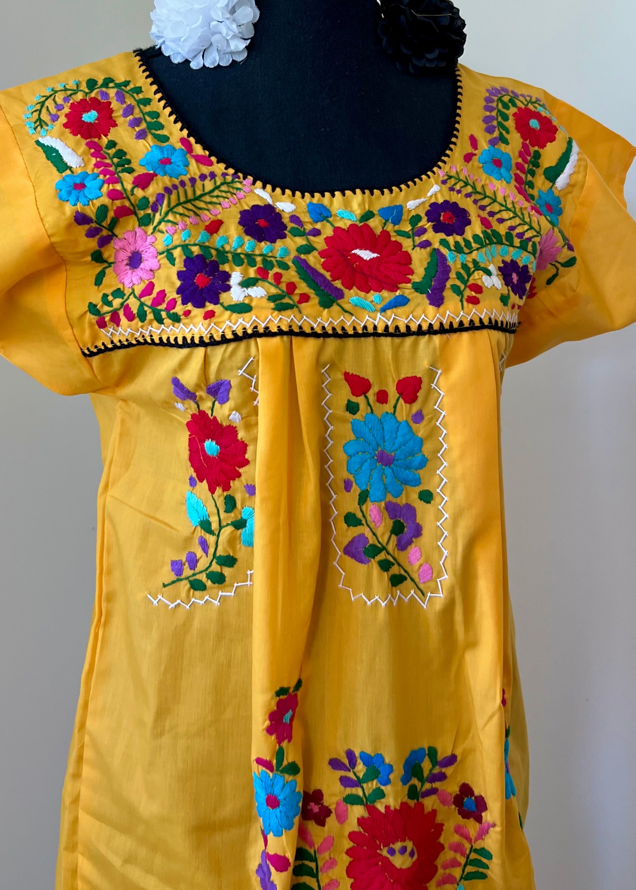 Handmade Oaxacan Embroidered Long Length Dress - San Antonino Style