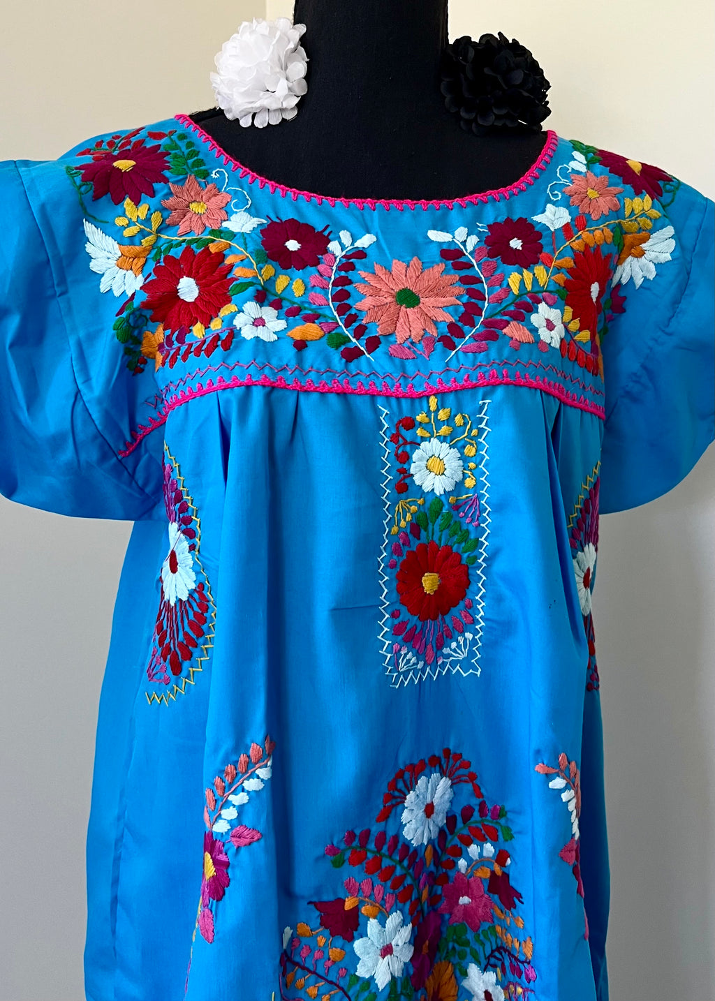 Handmade Oaxacan Embroidered Short Length Dress - San Antonino Style