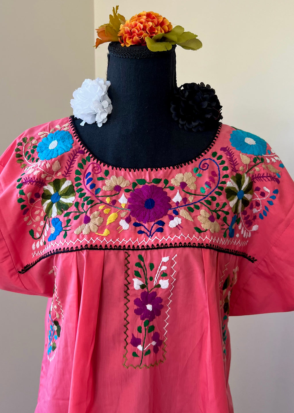 Handmade Oaxacan Embroidered Short Length Dress - San Antonino Style