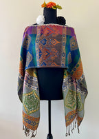 Geometric Rebozo-Style Woven Shawl / Multi-Way Cover-Up