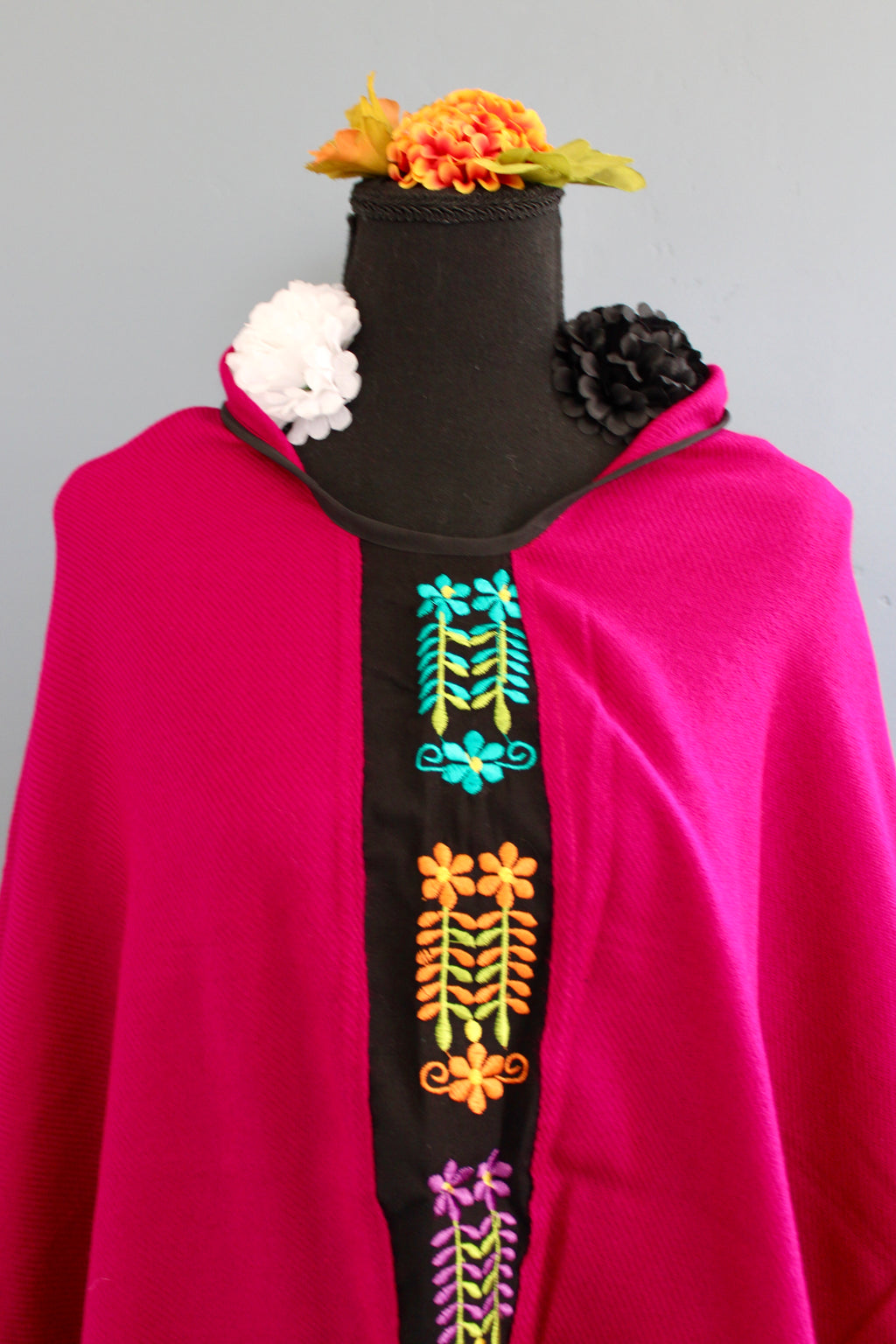 Pancho with Embroidered Floral Details