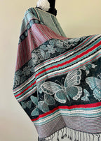 Butterfly and Stripe Rebozo-Style Woven Shawl / Multi-Way Cover-Up