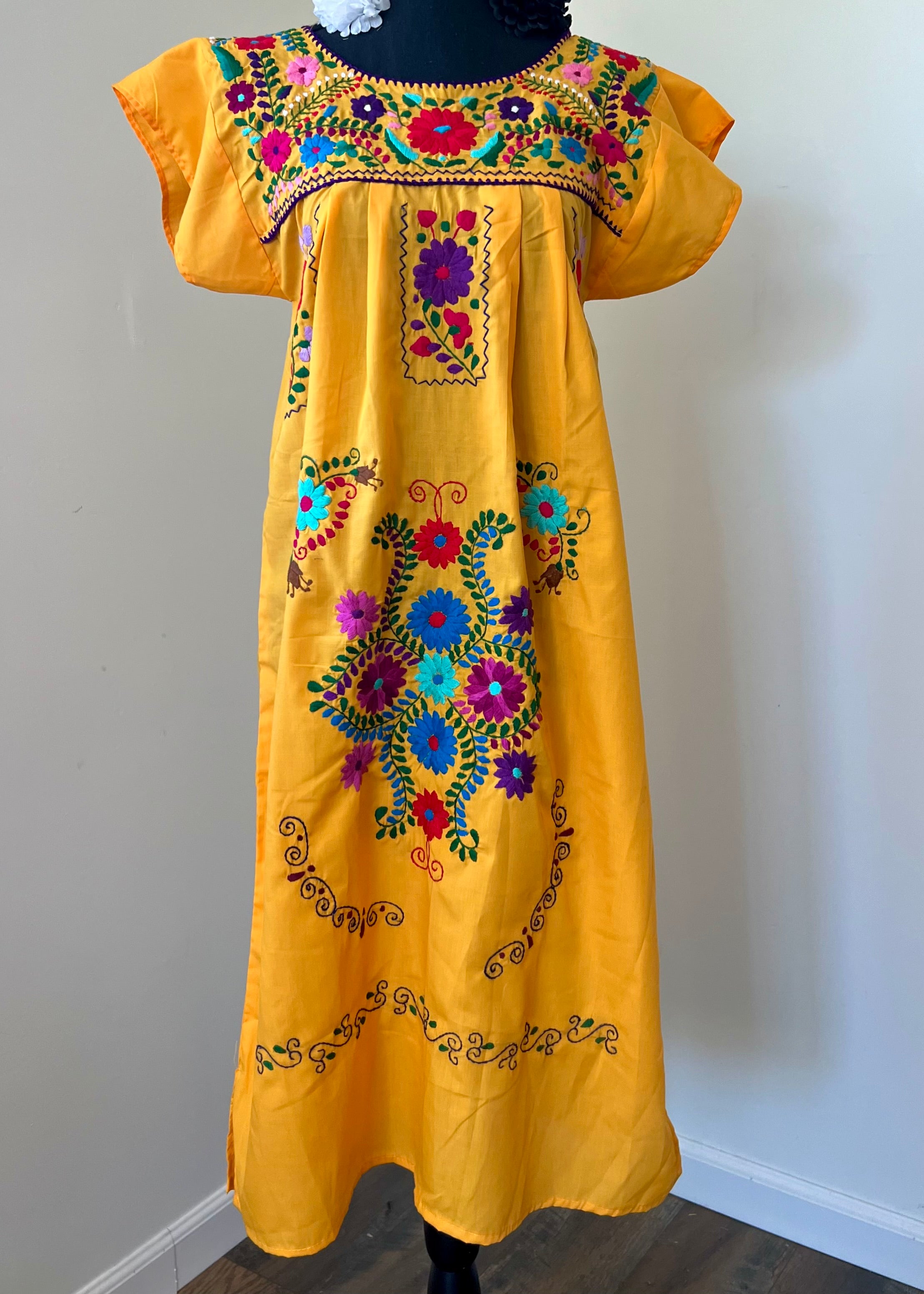 Handmade Oaxacan Embroidered Long Length Dress - San Antonino Style