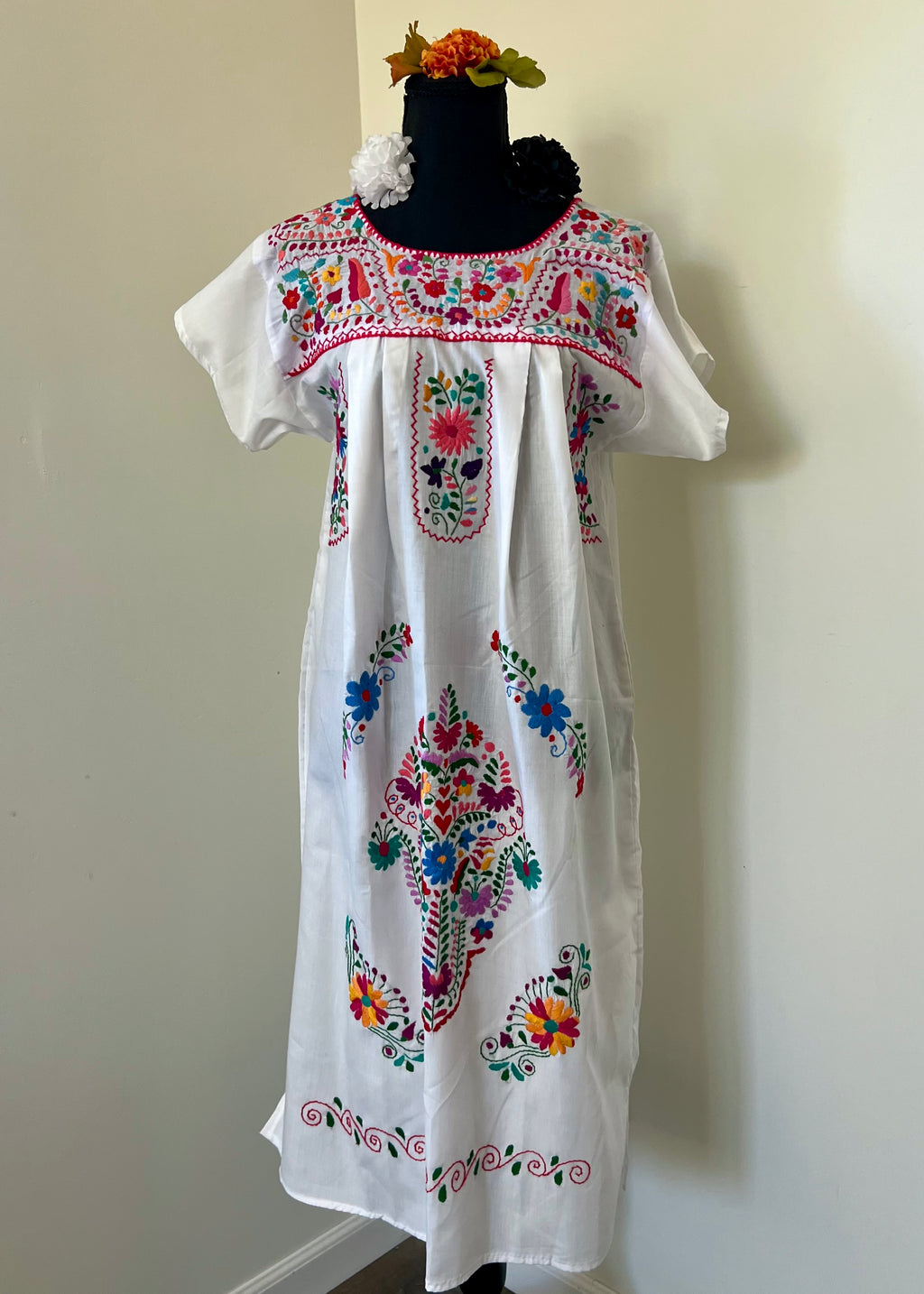 Handmade Oaxacan Embroidered Long Length Dress - San Antonino Style