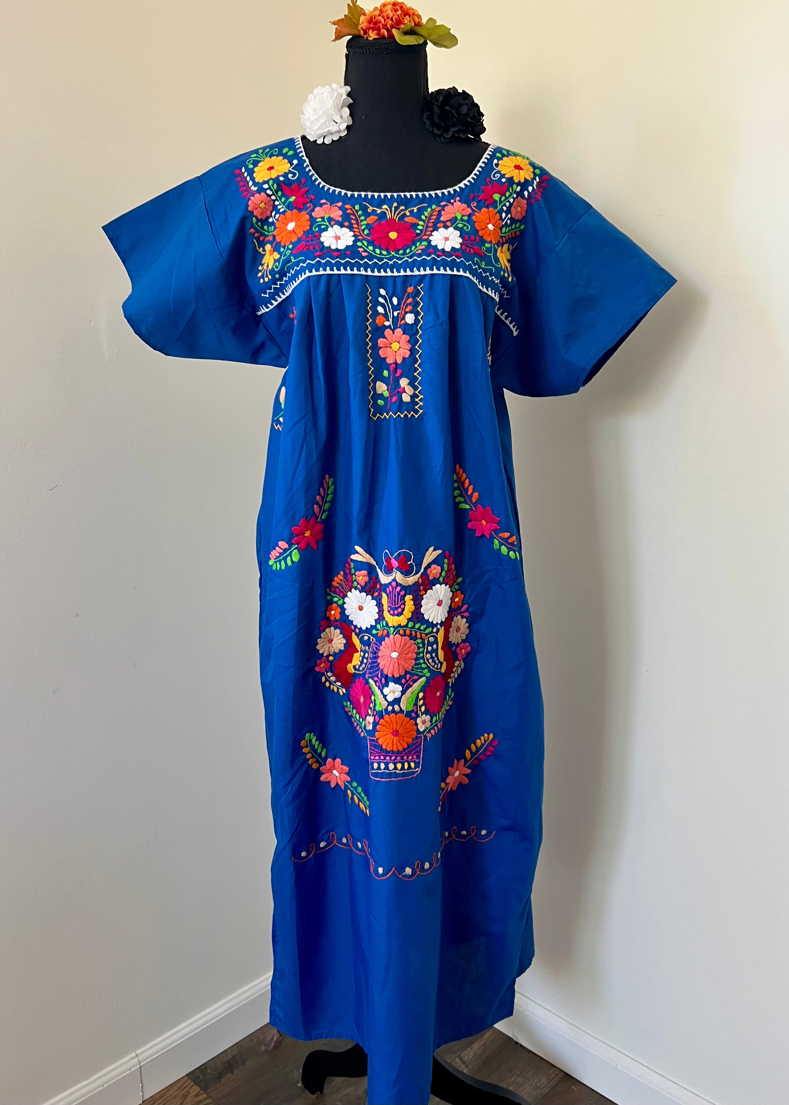 Handmade Oaxacan Embroidered Long Length Dress - San Antonino Style