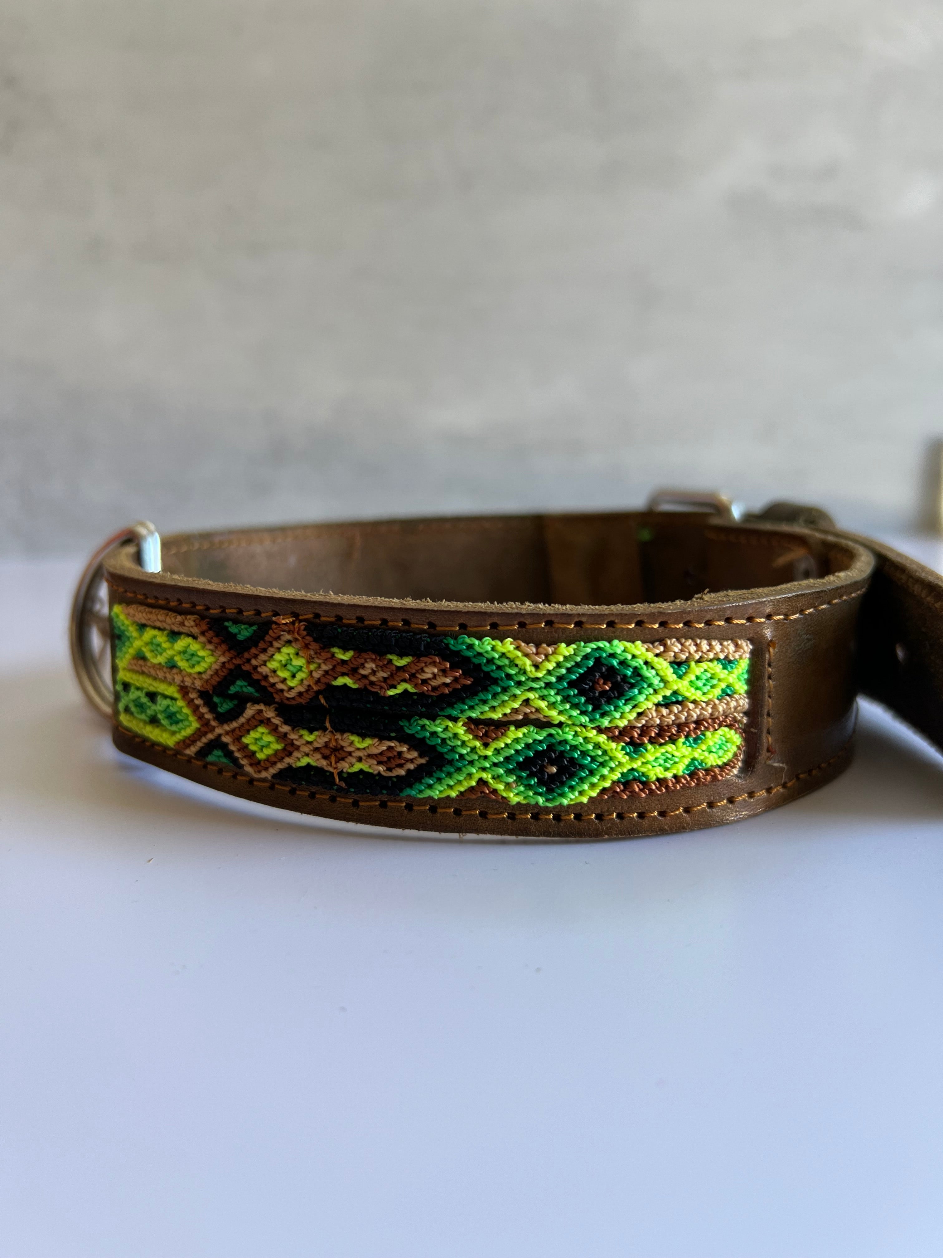 Leather Dog Collar with Embroidered Details