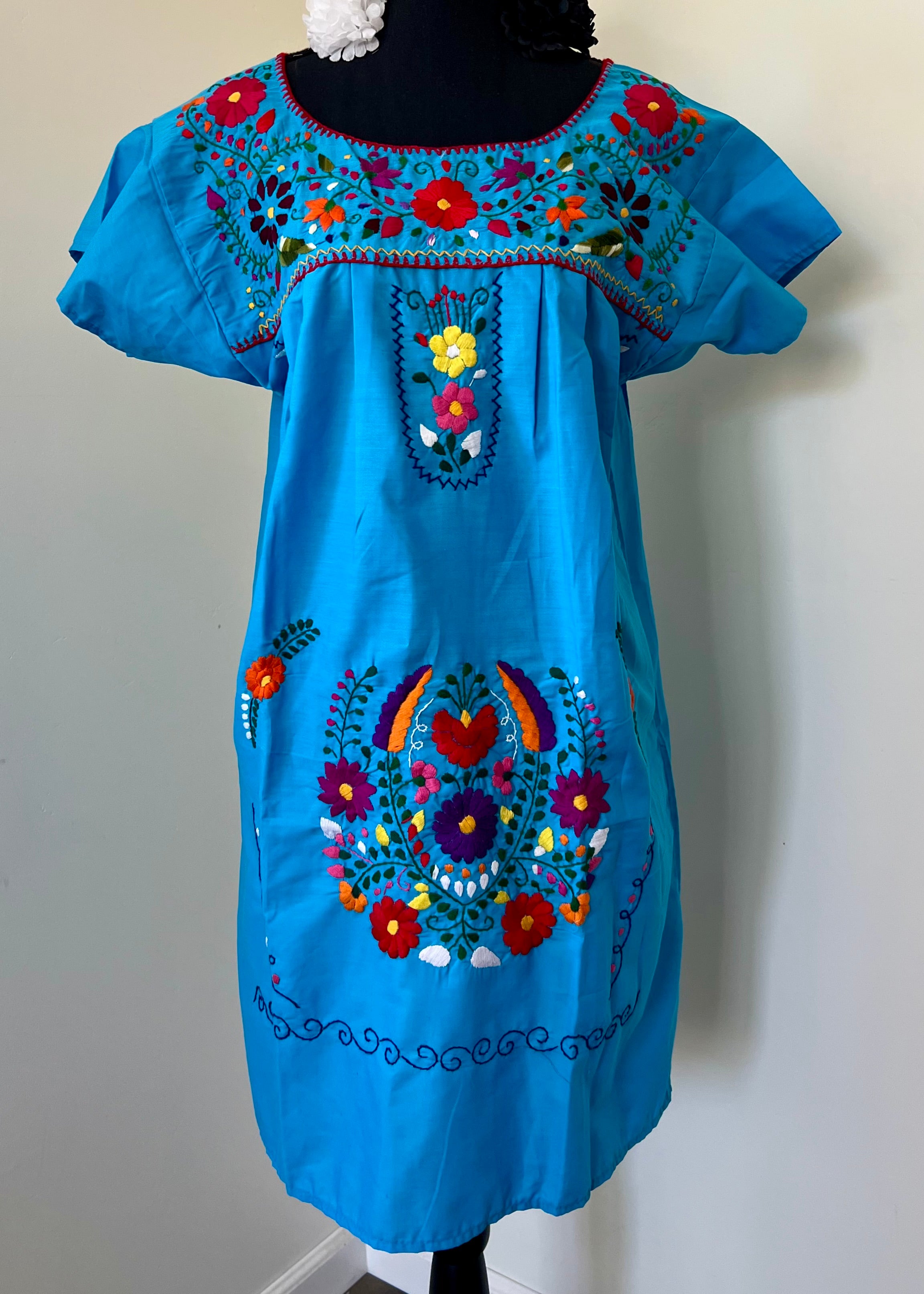 Handmade Oaxacan Embroidered Short Length Dress - San Antonino Style