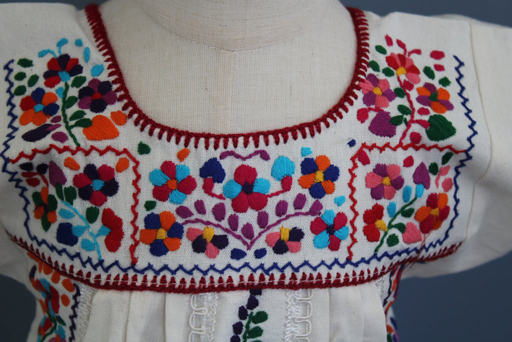 Girls Hand-Embroidered Mexican Dress - San Antonino / Oaxaca Style