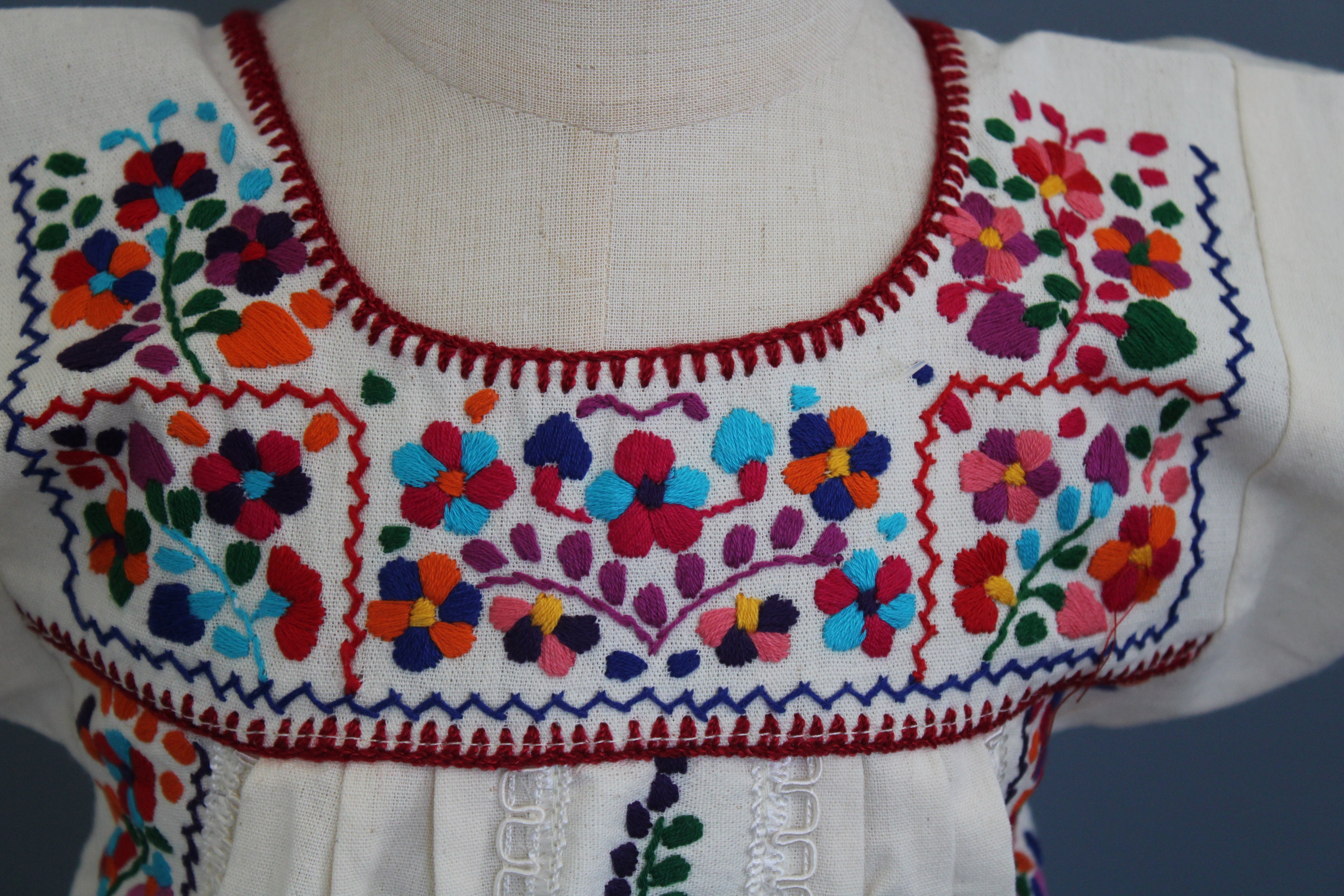 Girls Hand-Embroidered Mexican Dress - San Antonino / Oaxaca Style