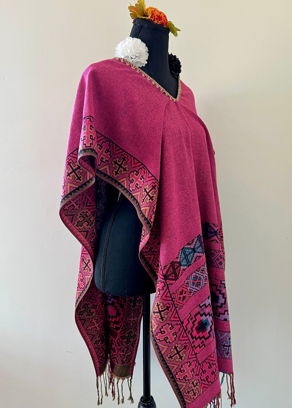 Geometric Border Rebozo-Style Woven Shawl / Multi-Way Cover-Up