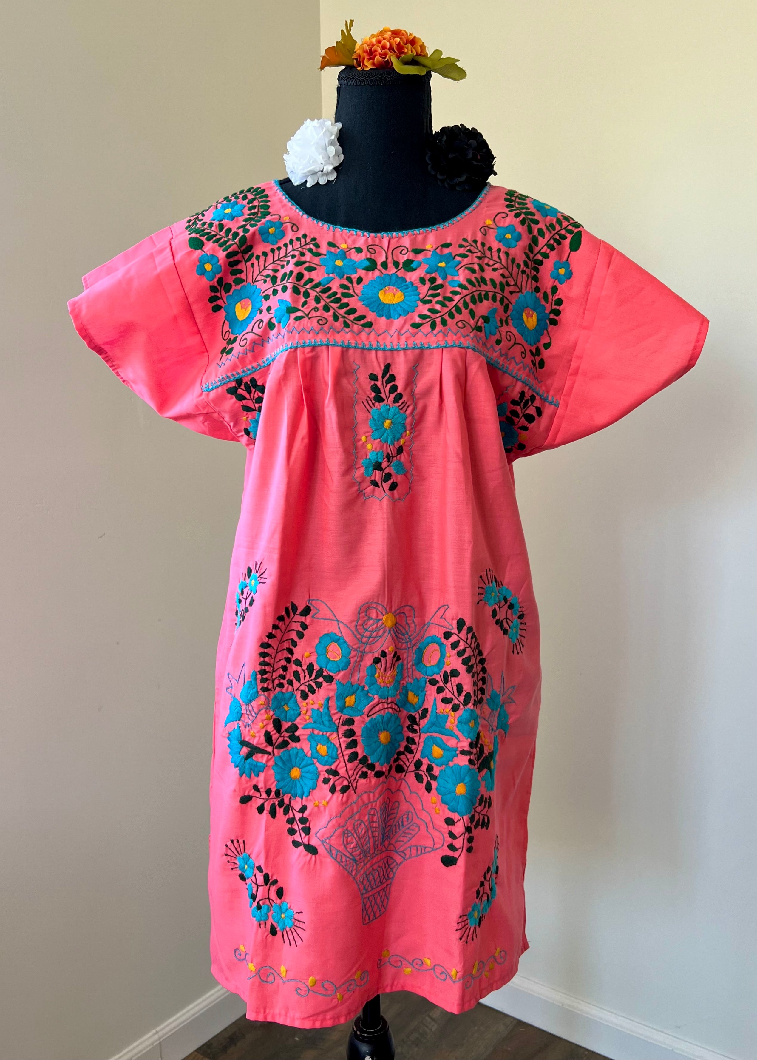 Handmade Oaxacan Embroidered Short Length Dress - San Antonino Style