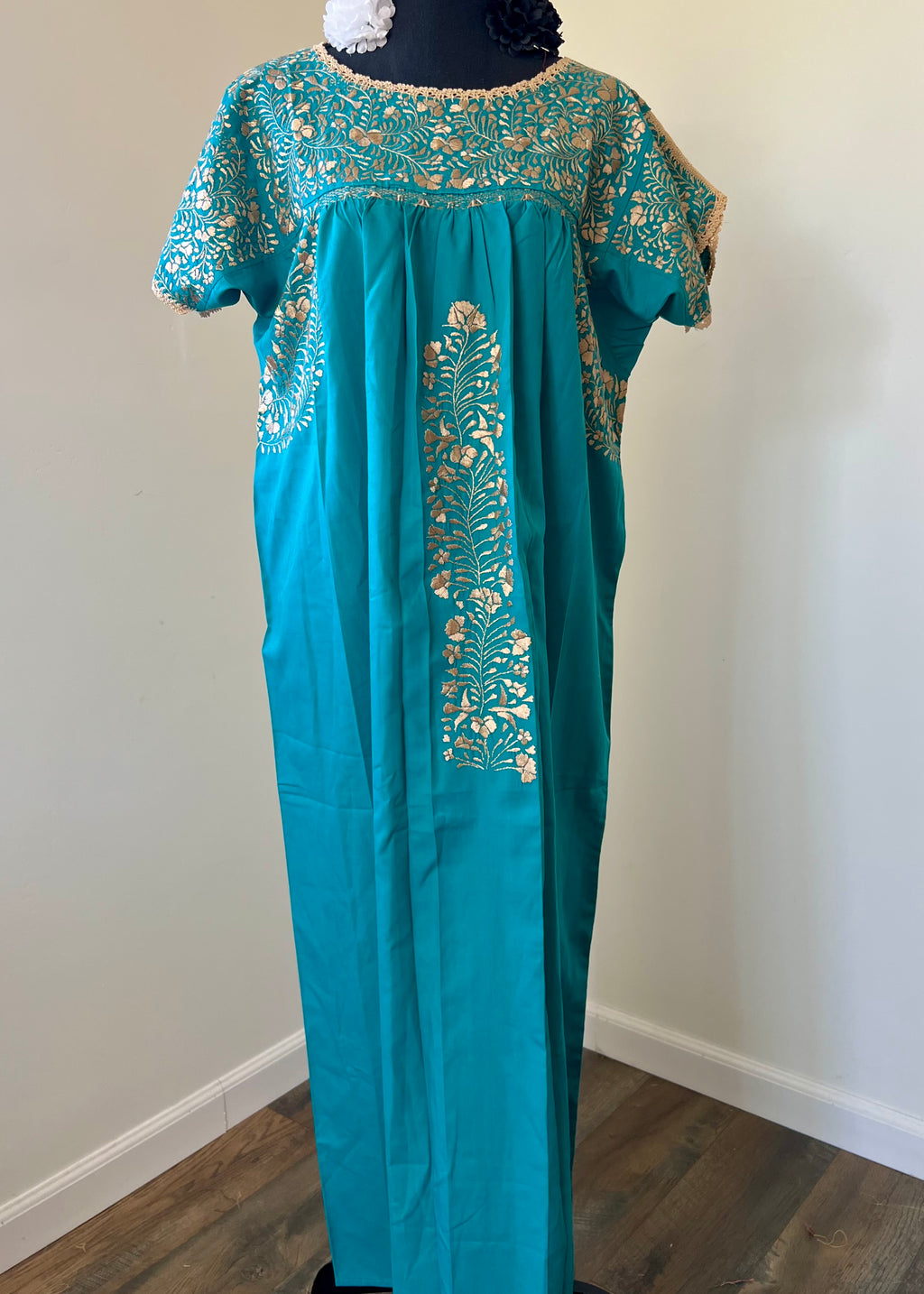 Handmade Oaxacan Embroidered Long Length Dress - San Antonino Style