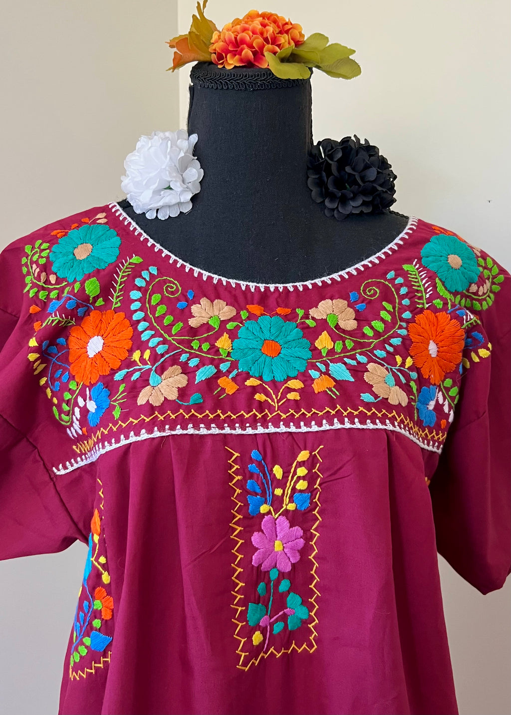 Handmade Oaxacan Embroidered Long Length Dress - San Antonino Style