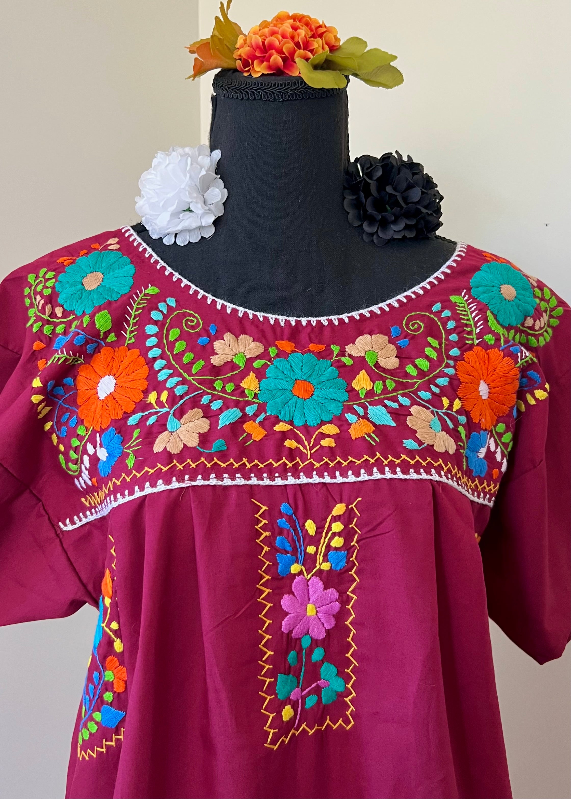 Handmade Oaxacan Embroidered Long Length Dress - San Antonino Style