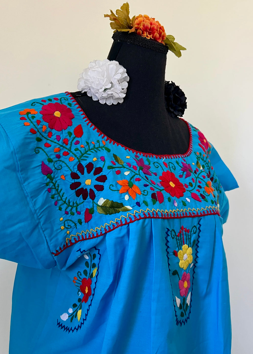 Handmade Oaxacan Embroidered Short Length Dress - San Antonino Style