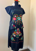 Handmade Embroidered Two-Piece Set (Black Floral Top & Skirt)