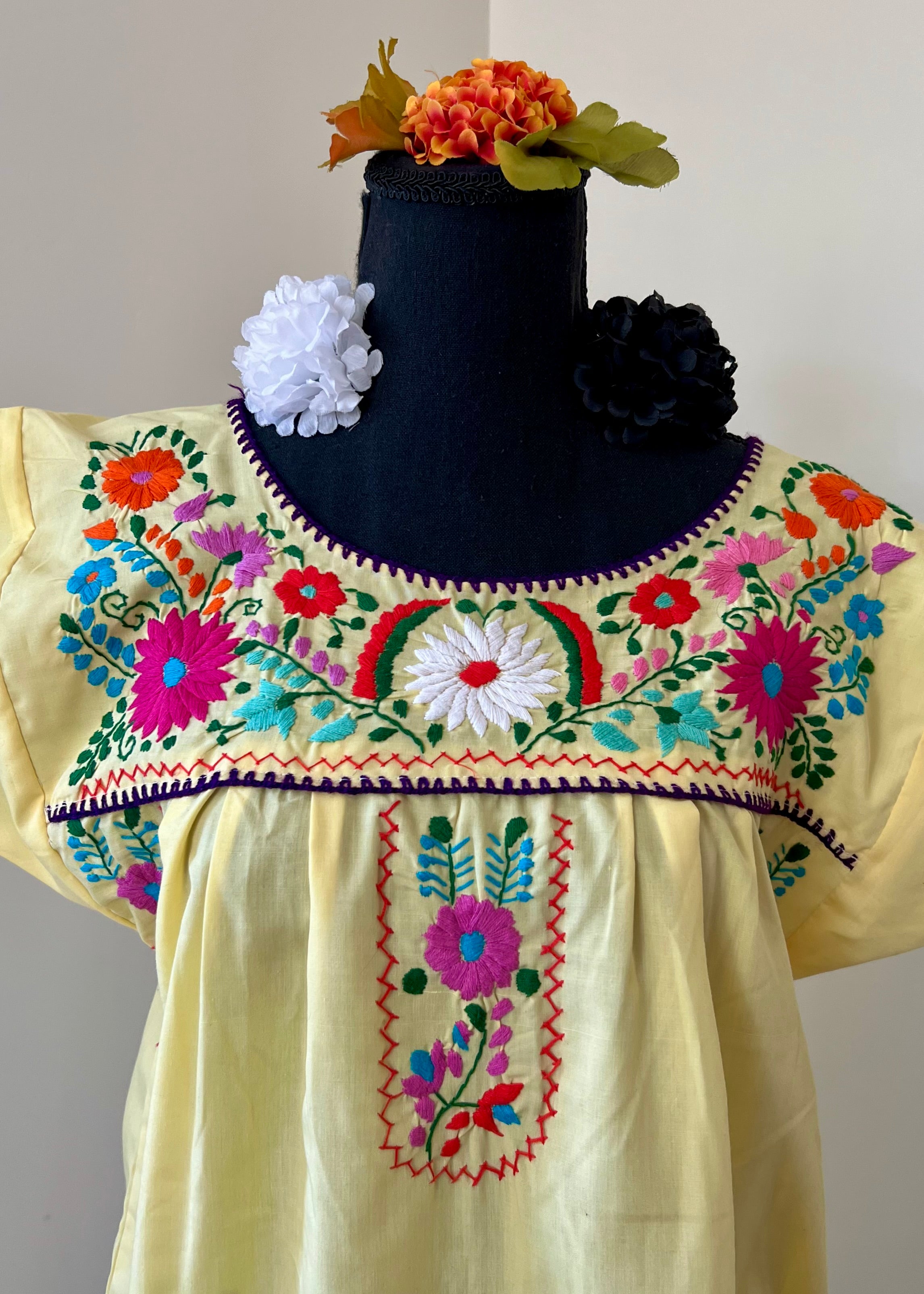 Handmade Oaxacan Embroidered Short Length Dress - San Antonino Style