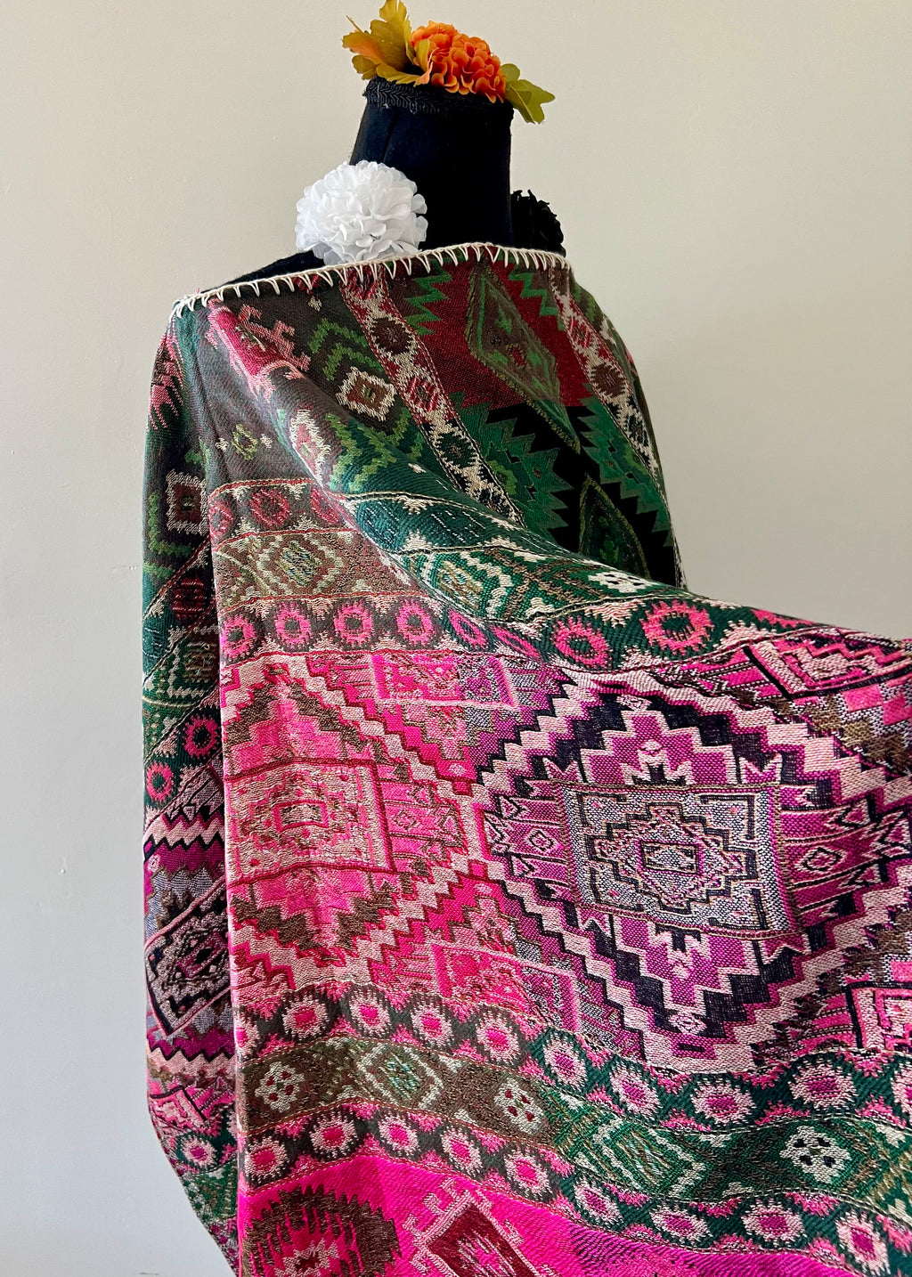 Geometric Rebozo-Style Woven Shawl / Multi-Way Cover-Up