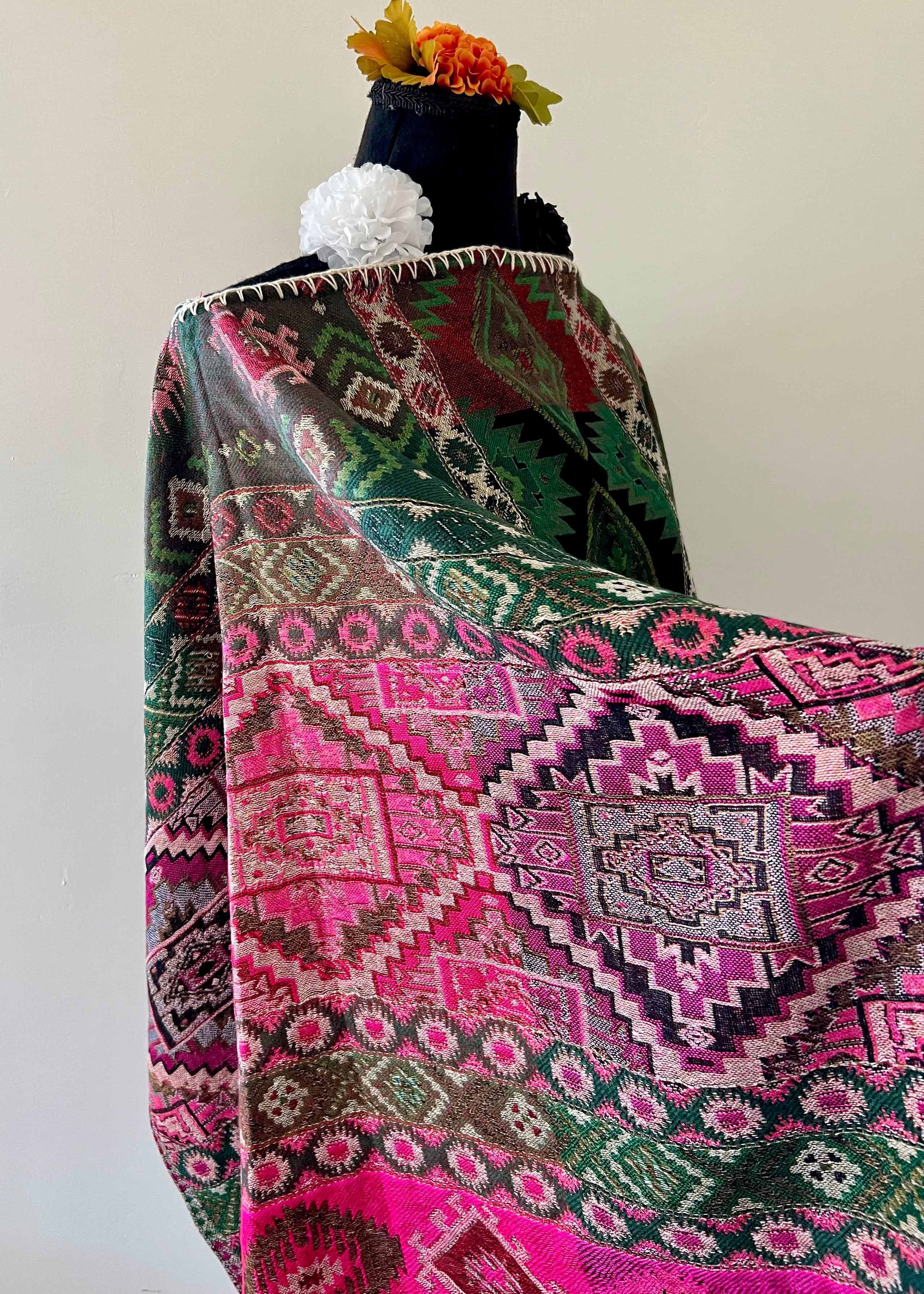 Geometric Rebozo-Style Woven Shawl / Multi-Way Cover-Up