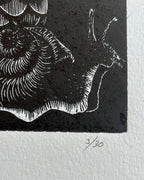 “Polinizacion” by Leon Arrazola- Grabado- Woodcut Printmaking 3/30