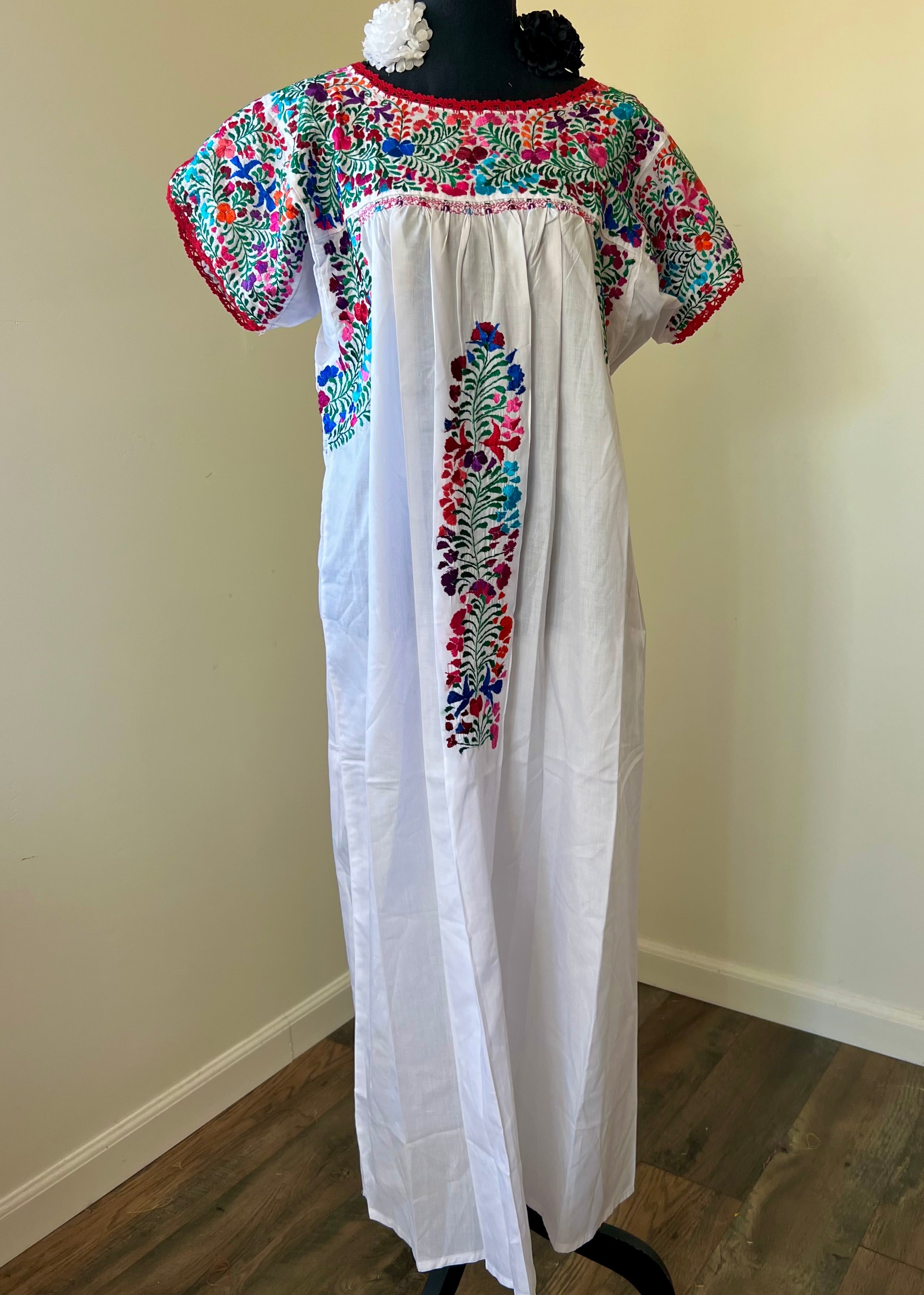 Handmade Oaxacan Embroidered Long Length Dress - San Antonino Style