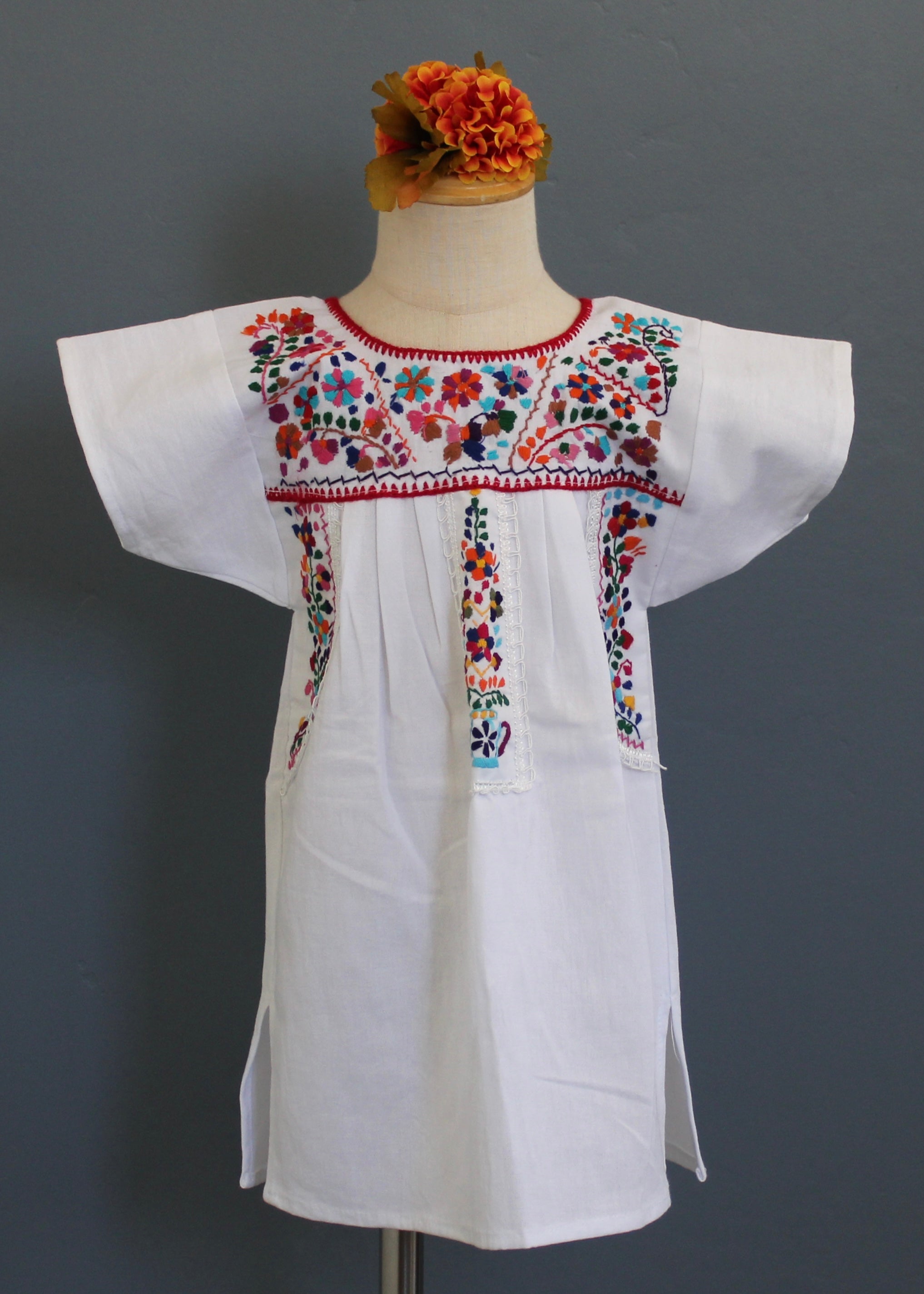 Girls Hand-Embroidered Mexican Dress - San Antonino / Oaxaca Style