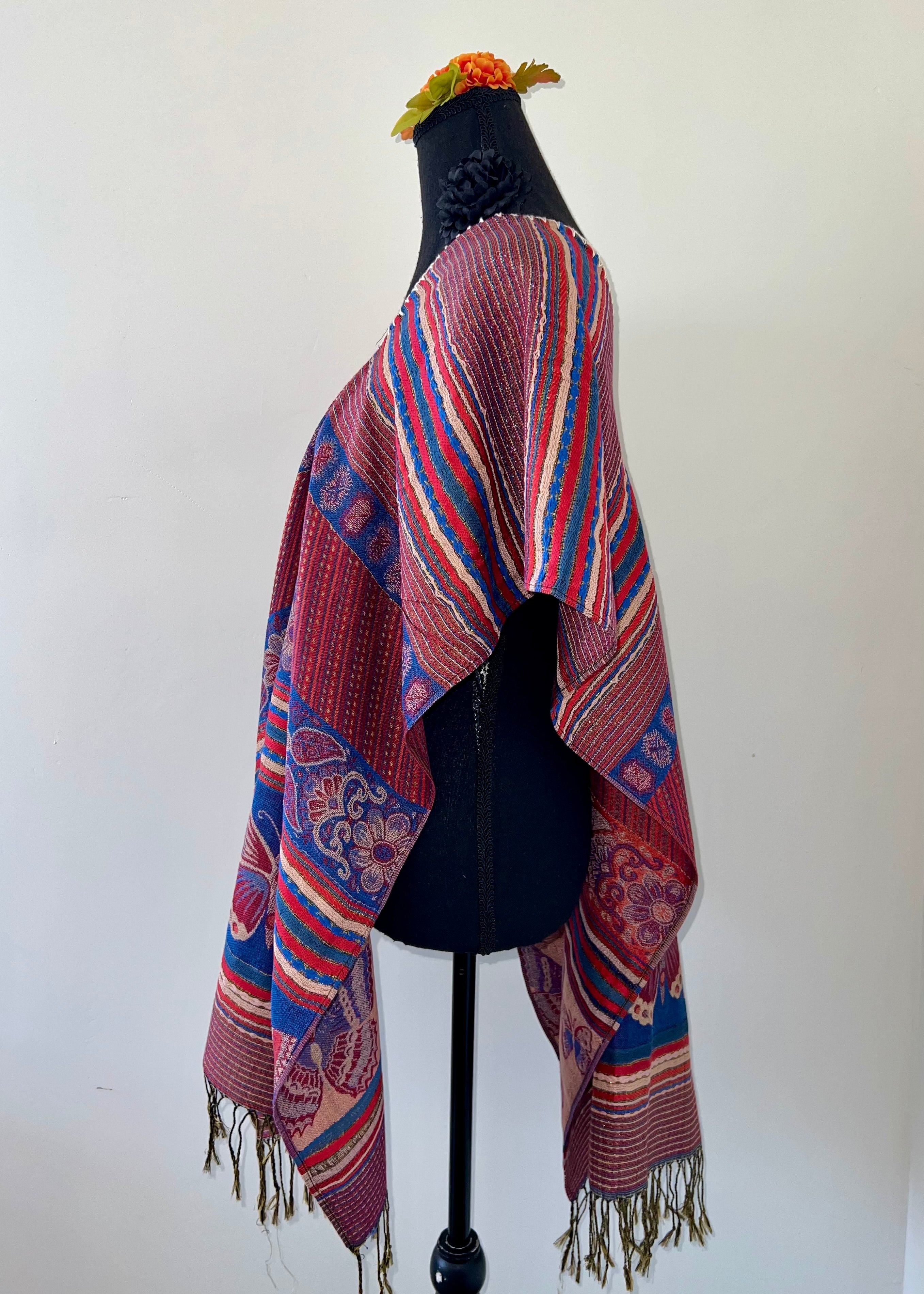 Butterfly and Stripe Rebozo-Style Woven Shawl / Multi-Way Cover-Up