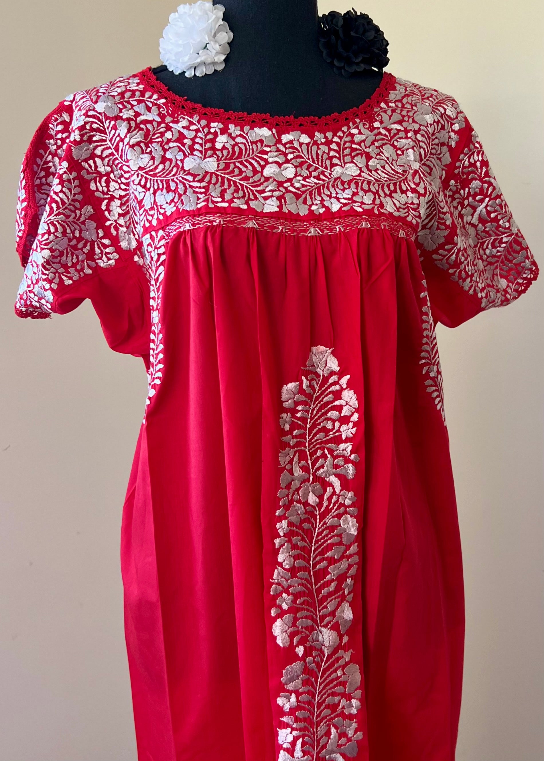 Handmade Oaxacan Embroidered Long Length Dress - San Antonino Style