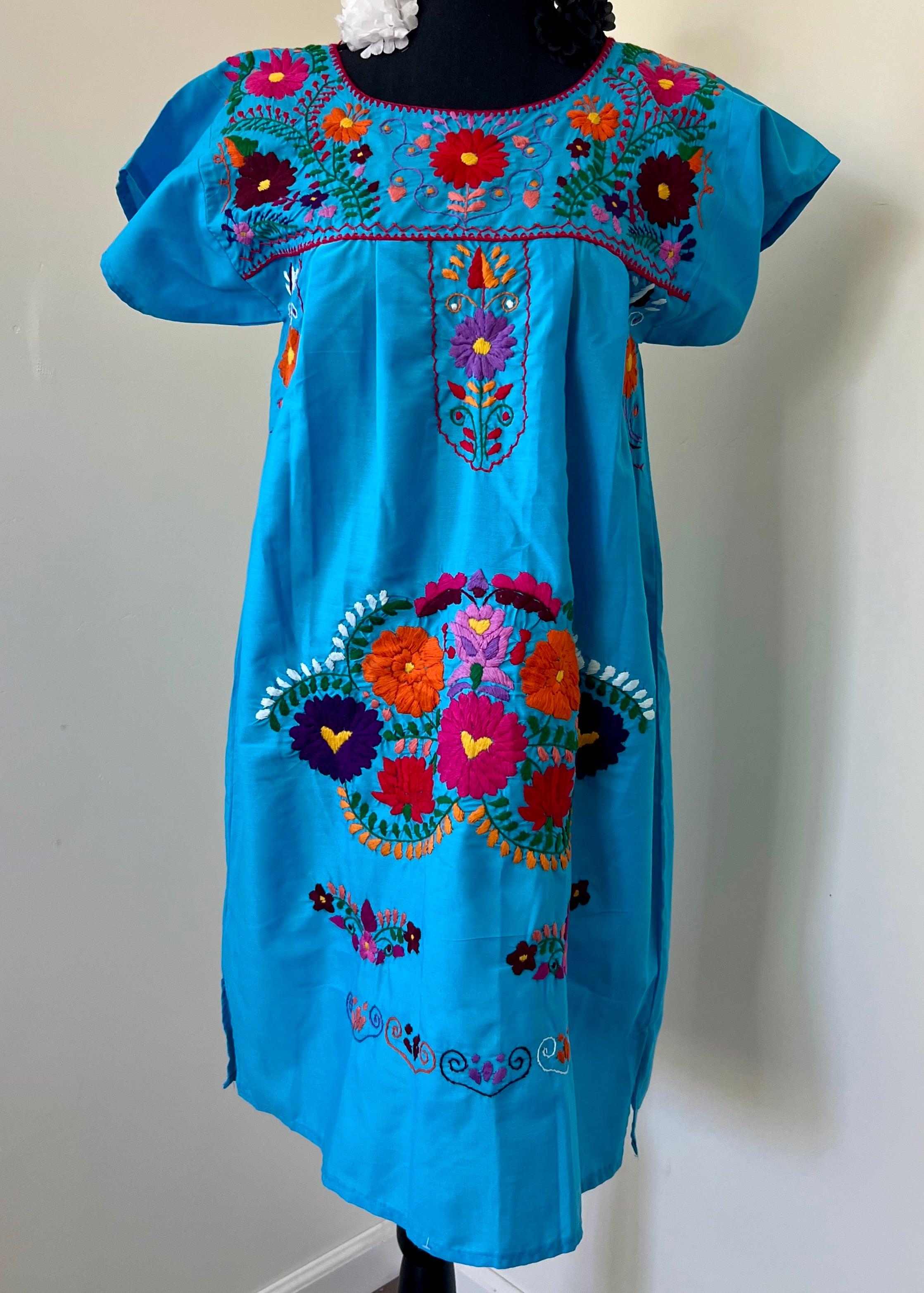 Handmade Oaxacan Embroidered Short Length Dress - San Antonino Style